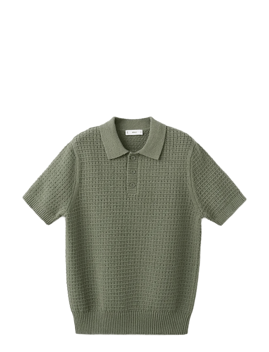 Mango - Waffle knit polo - kortærmede poloer - medium green - 1