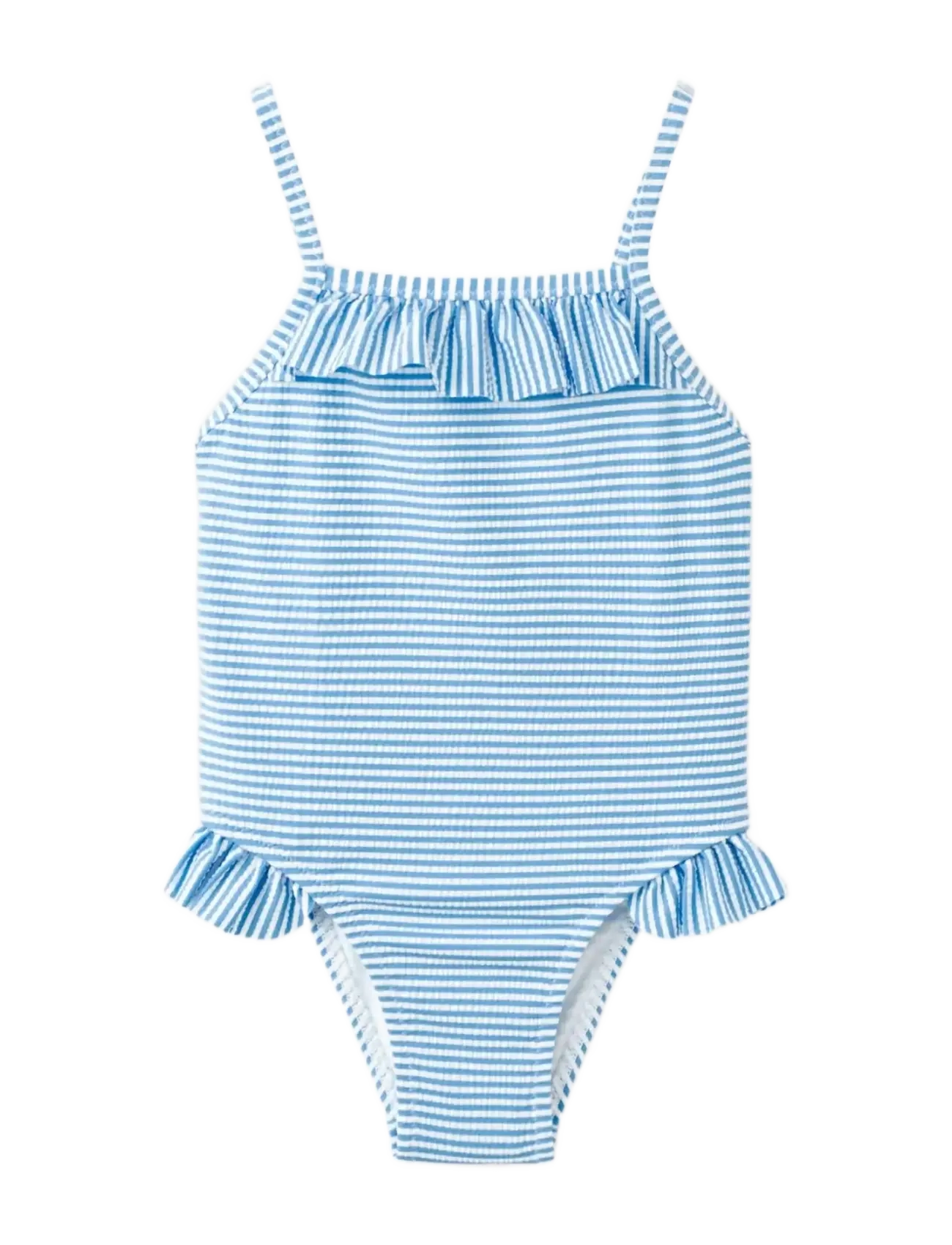 Mango Ruffled striped swimsuit - Tøj - MEDIUM BLUE / blue
