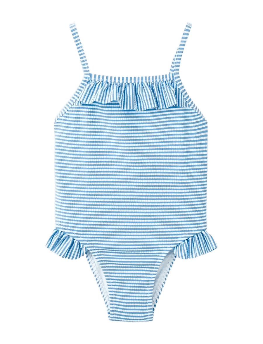 Mango - Ruffled striped swimsuit - badedragter - medium blue - 0