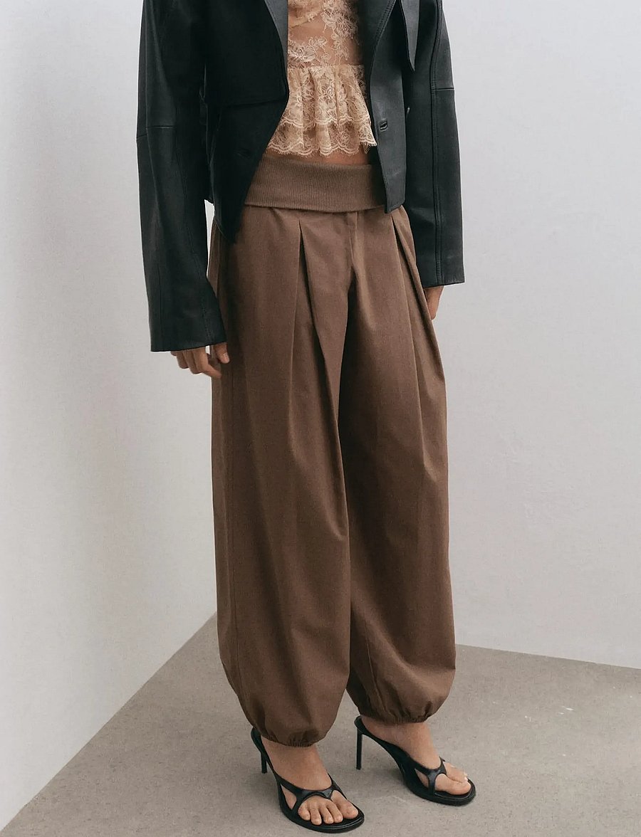 Mango - High-waisted harem pants - hosen mit weitem bein - medium brown - 0