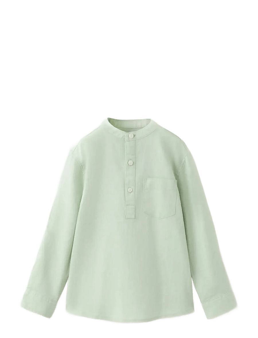 Mango - Pocket linen shirt - langärmlige hemden - green - 0