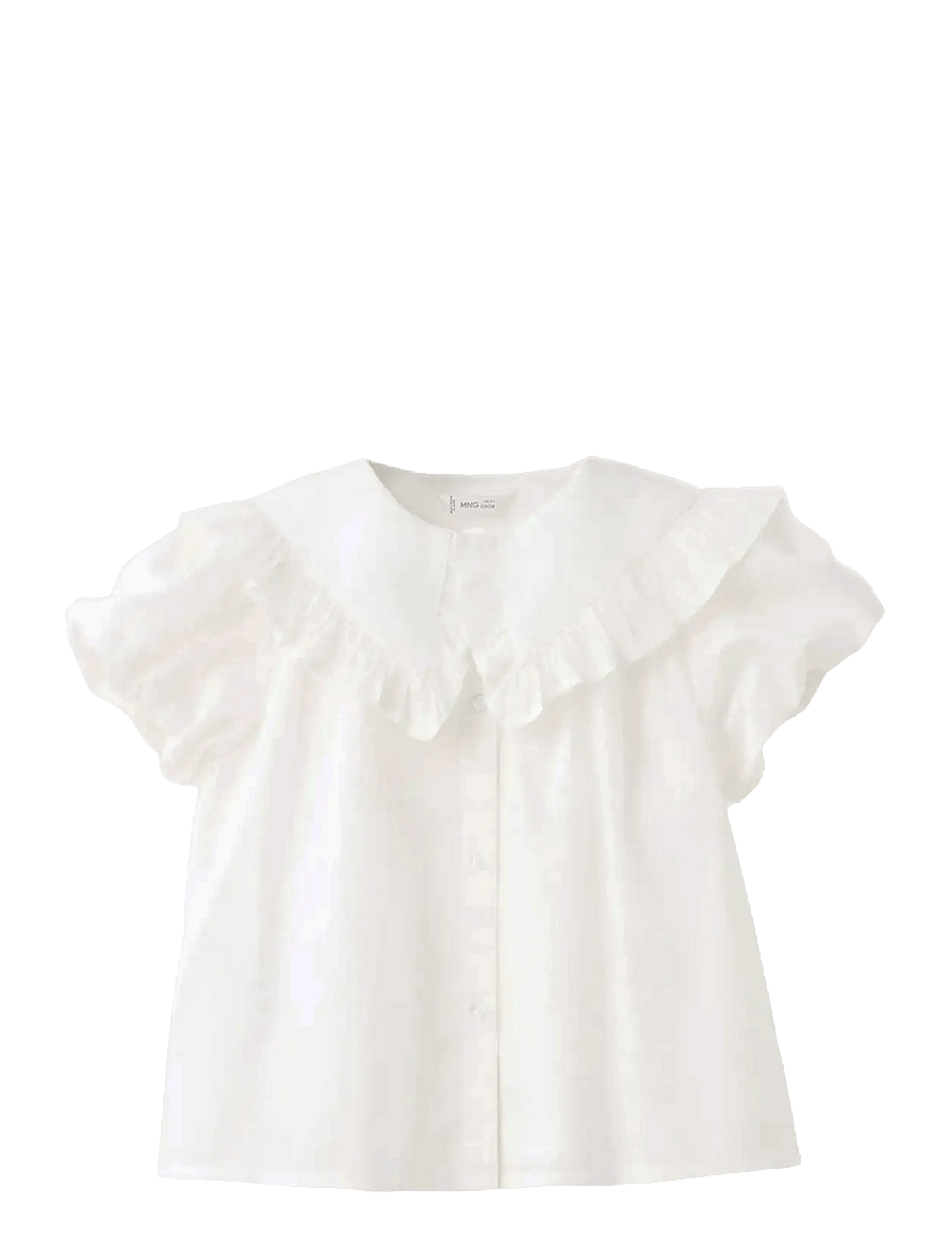 Mango - Ruffled cotton blouse - puserot & tunikat - white - 0