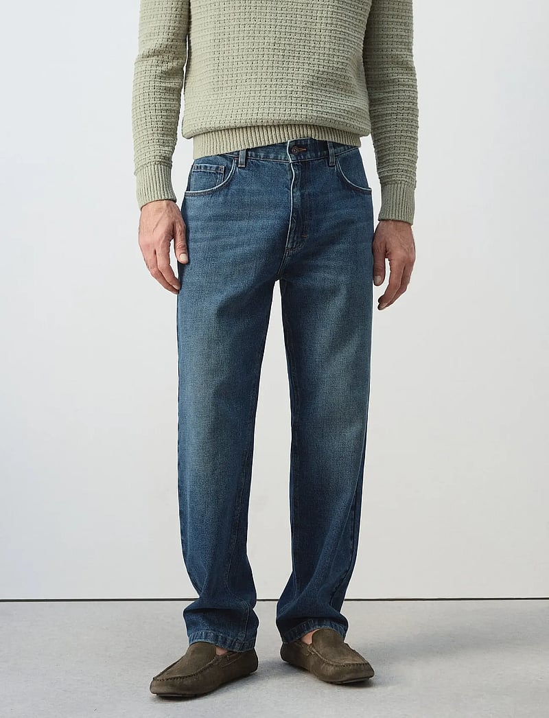 Mango - Straight fit cotton-linen jeans - regular jeans - open blue - 0
