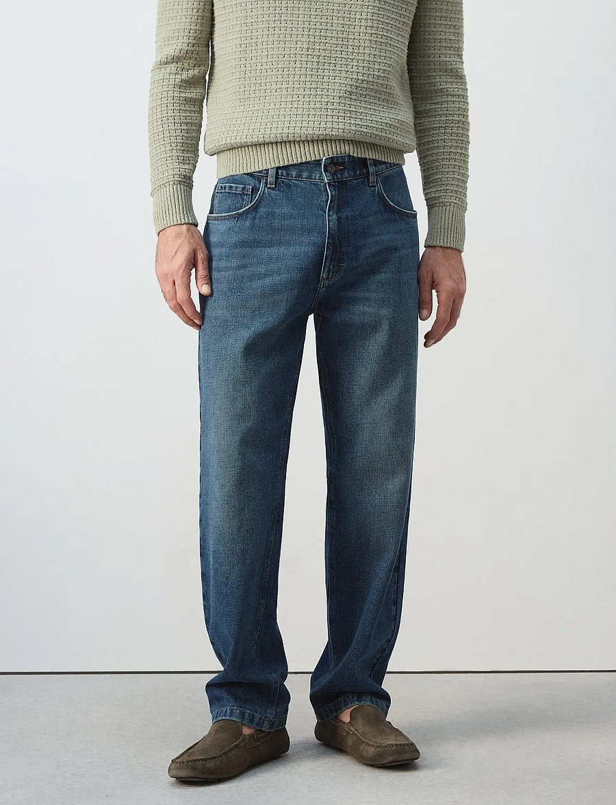 Mango - Straight fit cotton-linen jeans - regular jeans - open blue - 0