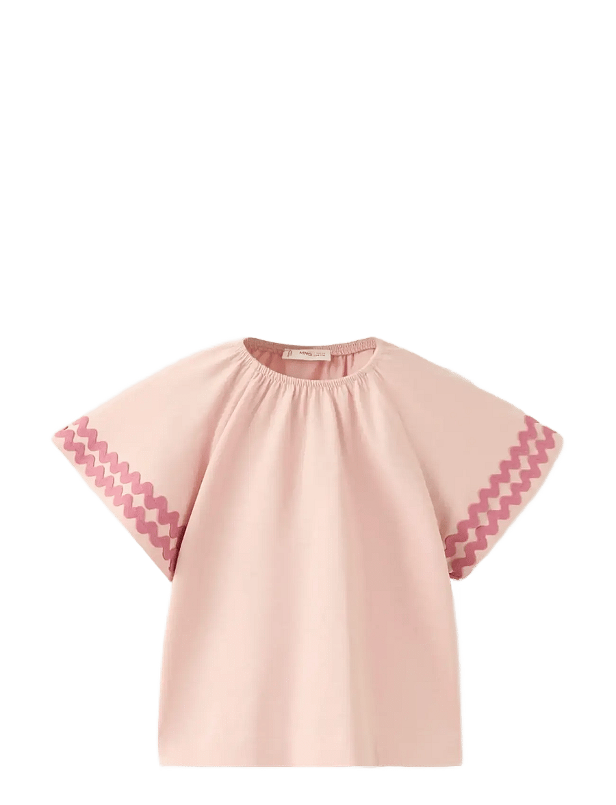 Mango - Cotton t-shirt with contrasting trim - kortärmade t-shirts - pink - 0