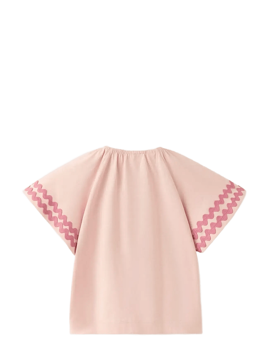 Mango - Cotton t-shirt with contrasting trim - kortärmade t-shirts - pink - 1
