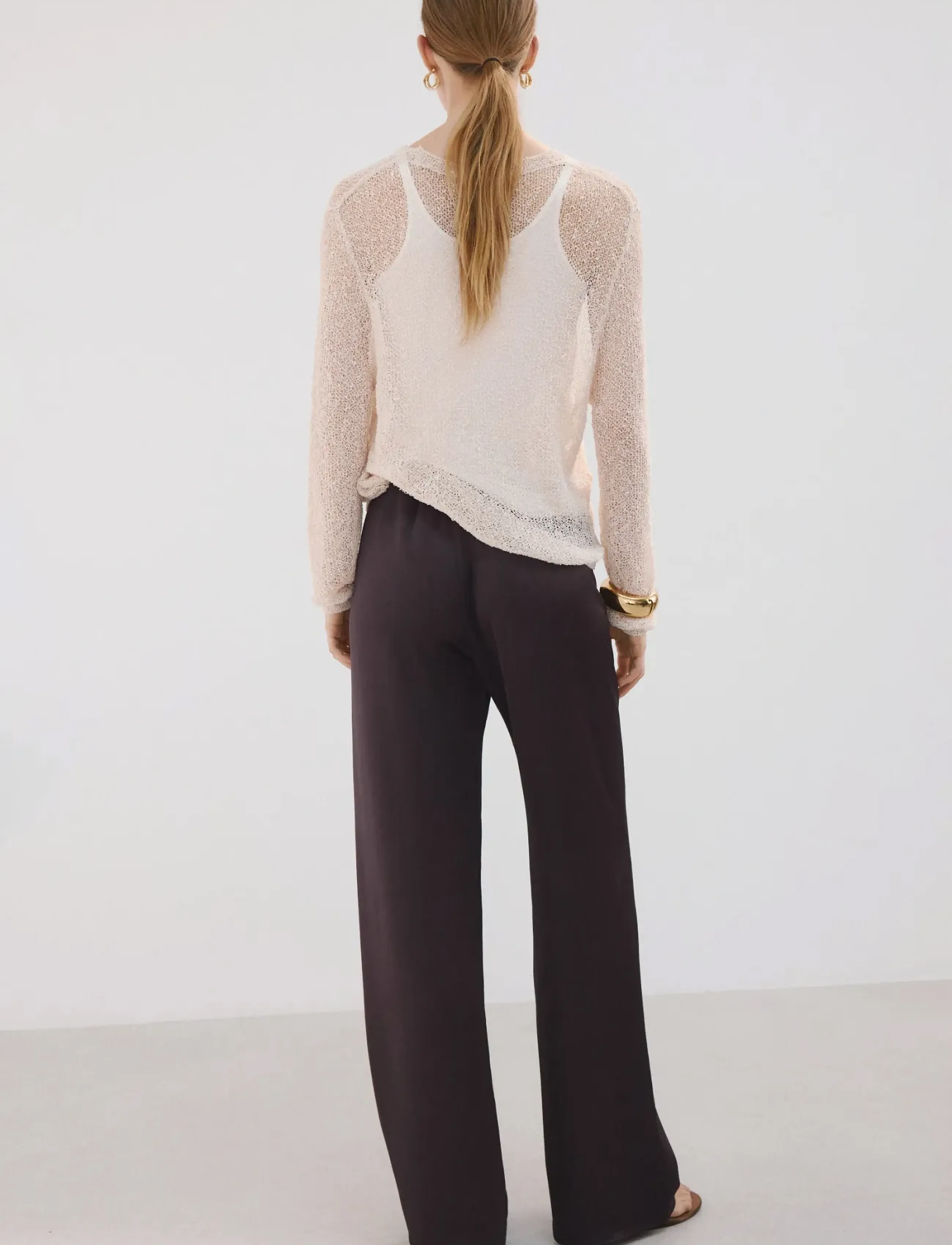 Mango - Satin straight-fit trousers - raka byxor - dark brown - 2