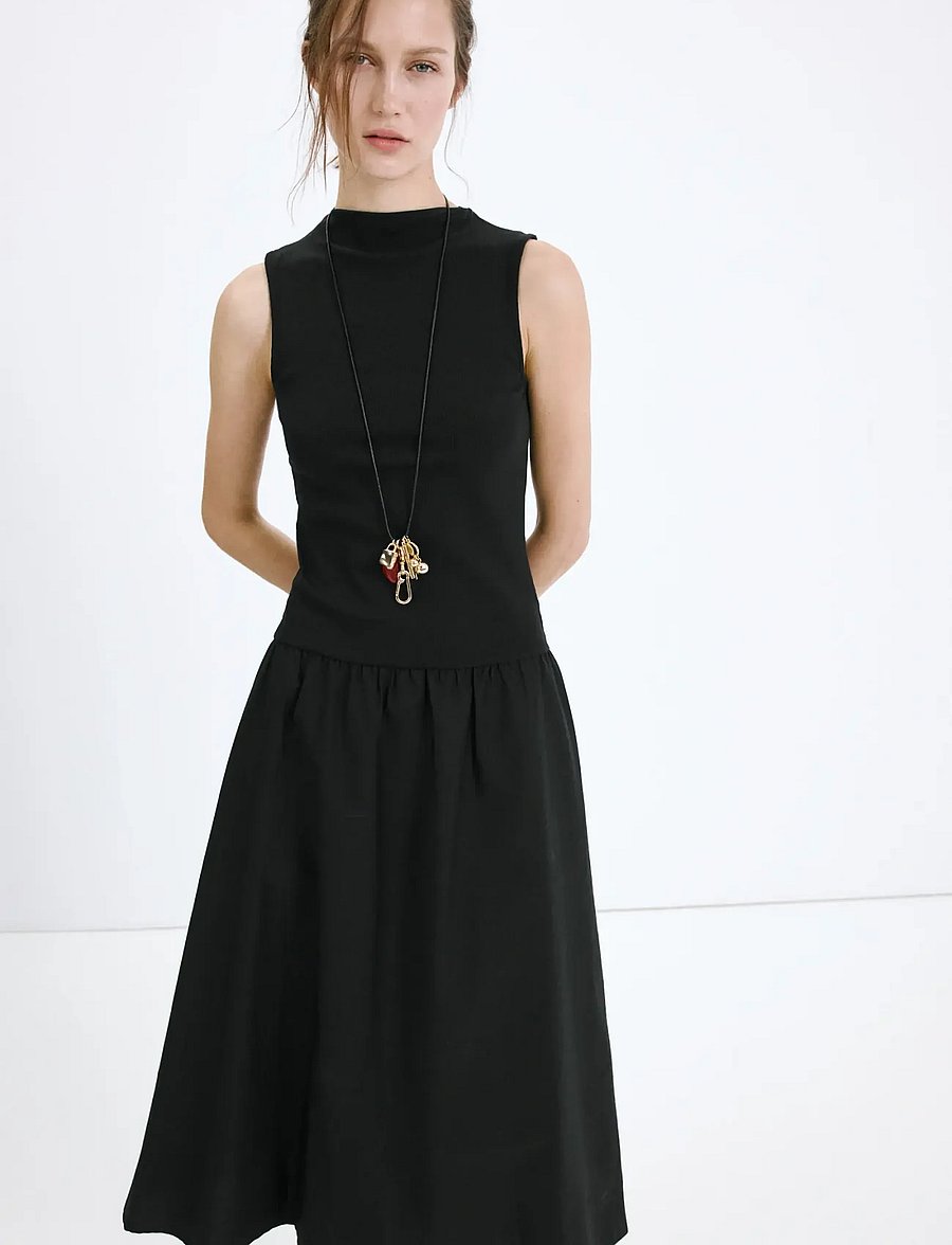 Mango - Contrast-bodice dress - midi kjoler - black - 0
