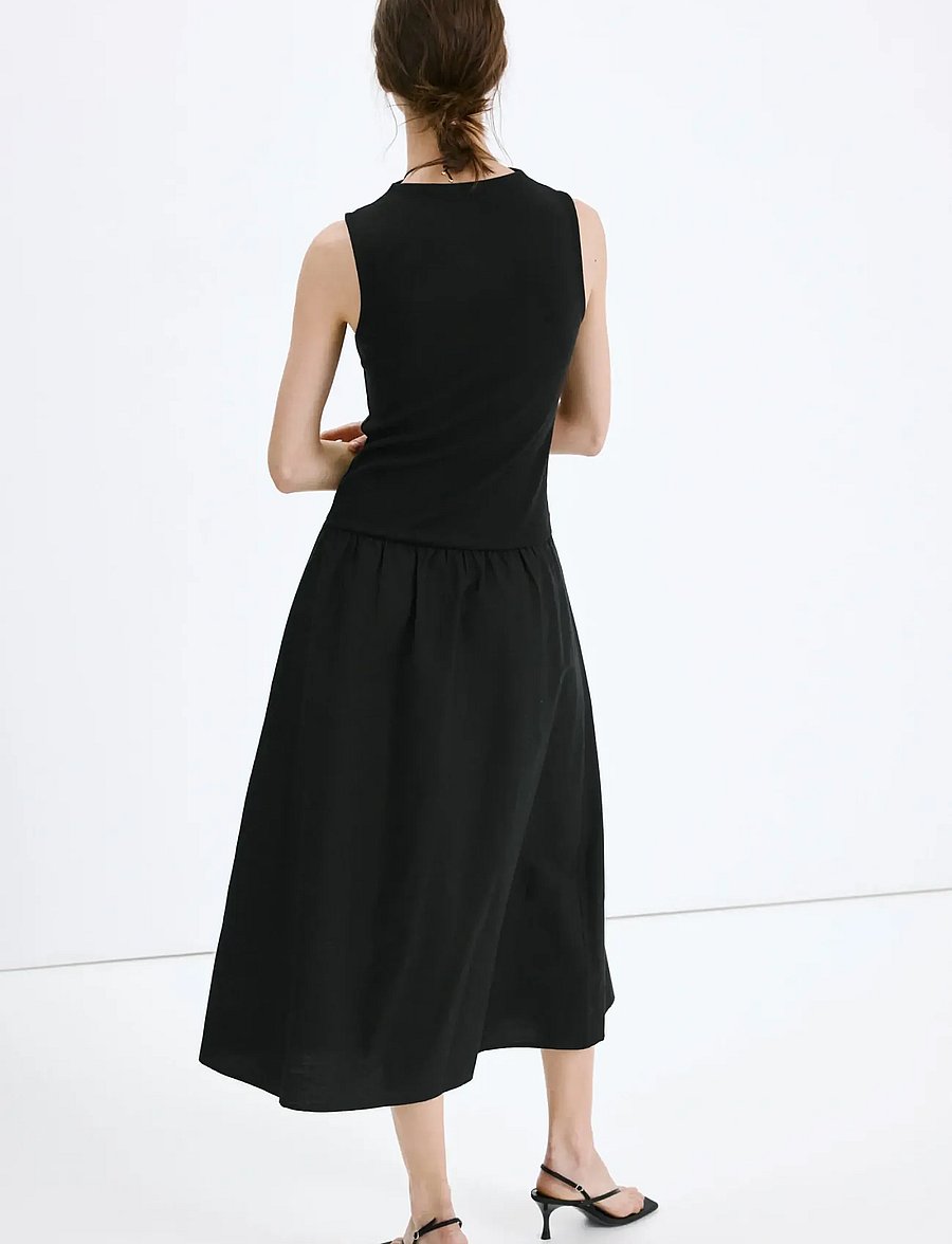 Mango - Contrast-bodice dress - midi kjoler - black - 2