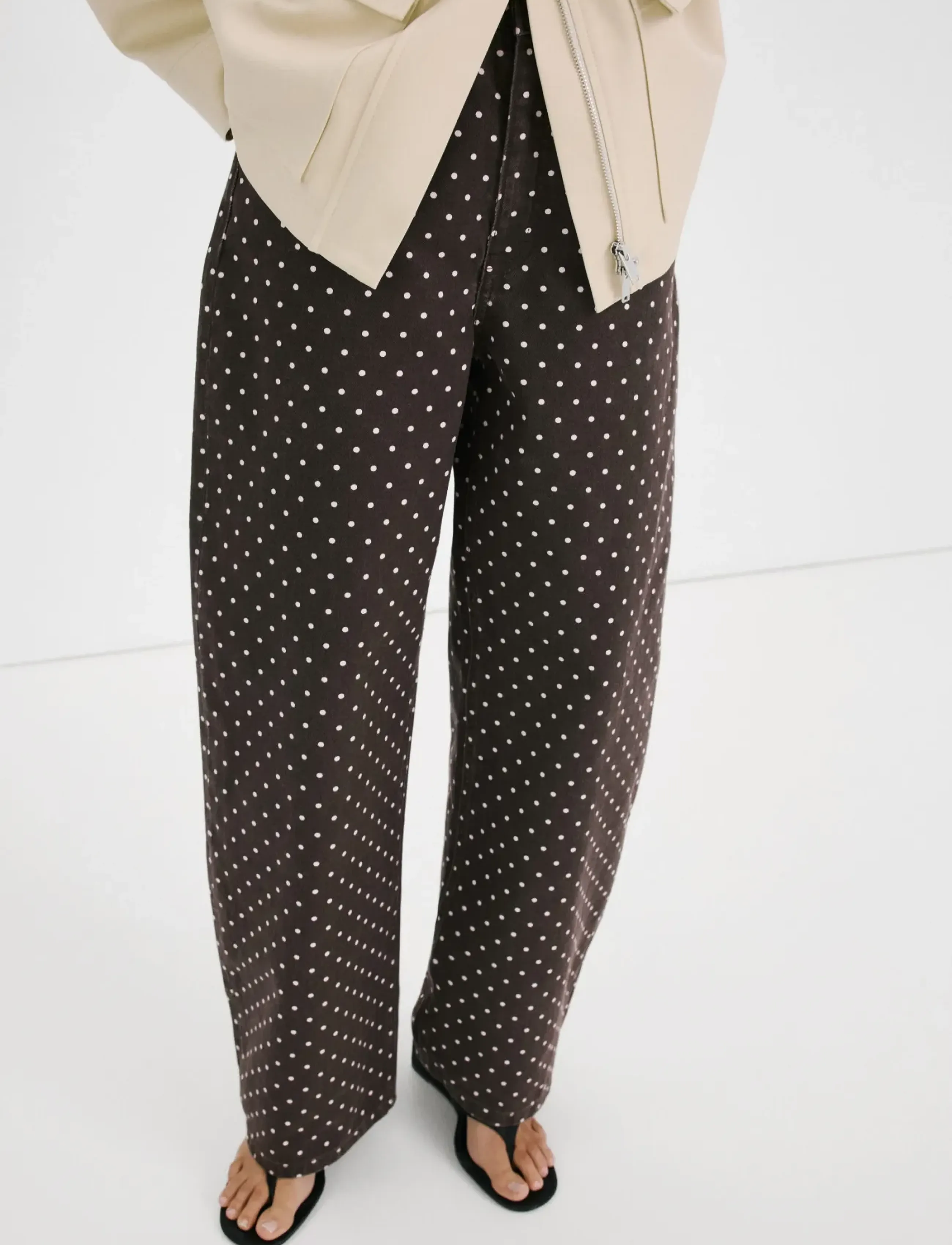 Mango Polka Dot Balloon Jeans, Kvinder, Prikkede Ballon Jeans, Brun, Str: 34