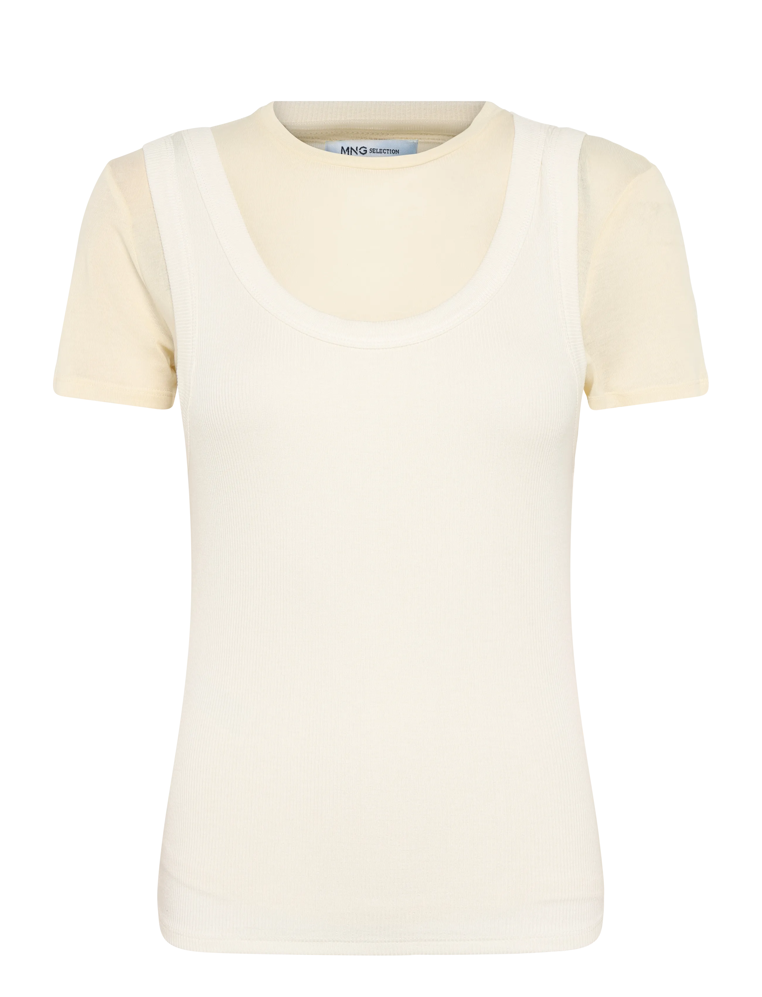 Mango Two-tone contrast T-shirt - T-shirts & Toppe - NATURAL WHITE / cream