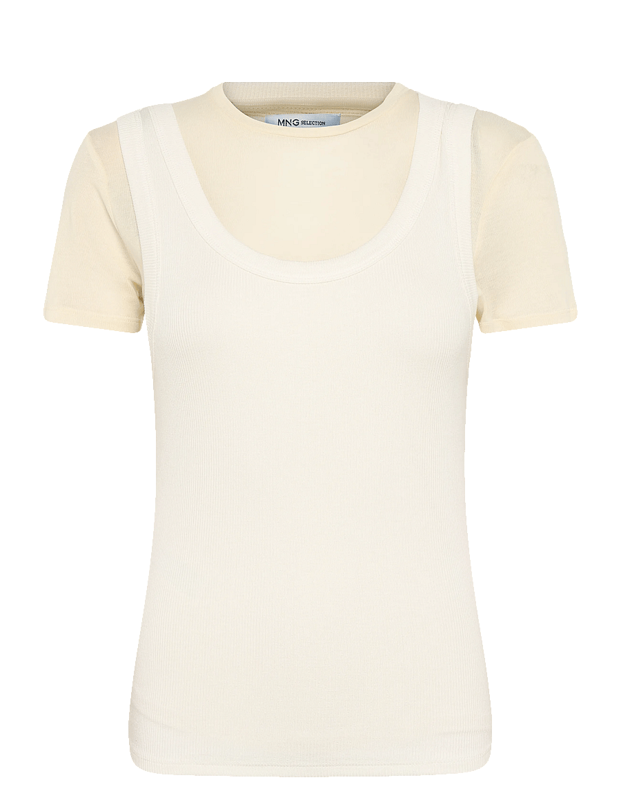 Mango - Two-tone contrast T-shirt - t-shirts - natural white - 1
