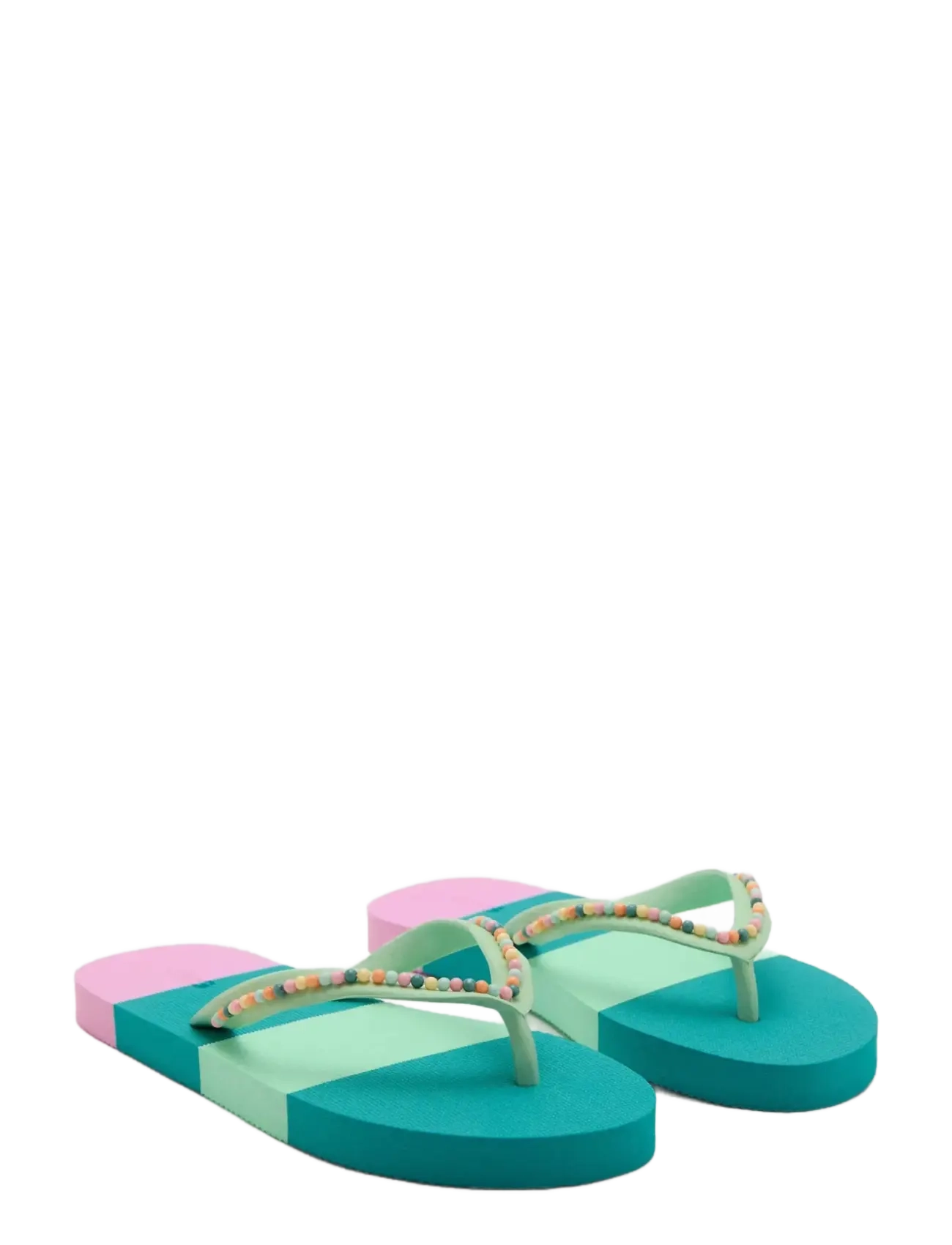 Mango - Multicoloured flip-flops with bead details - green - 1