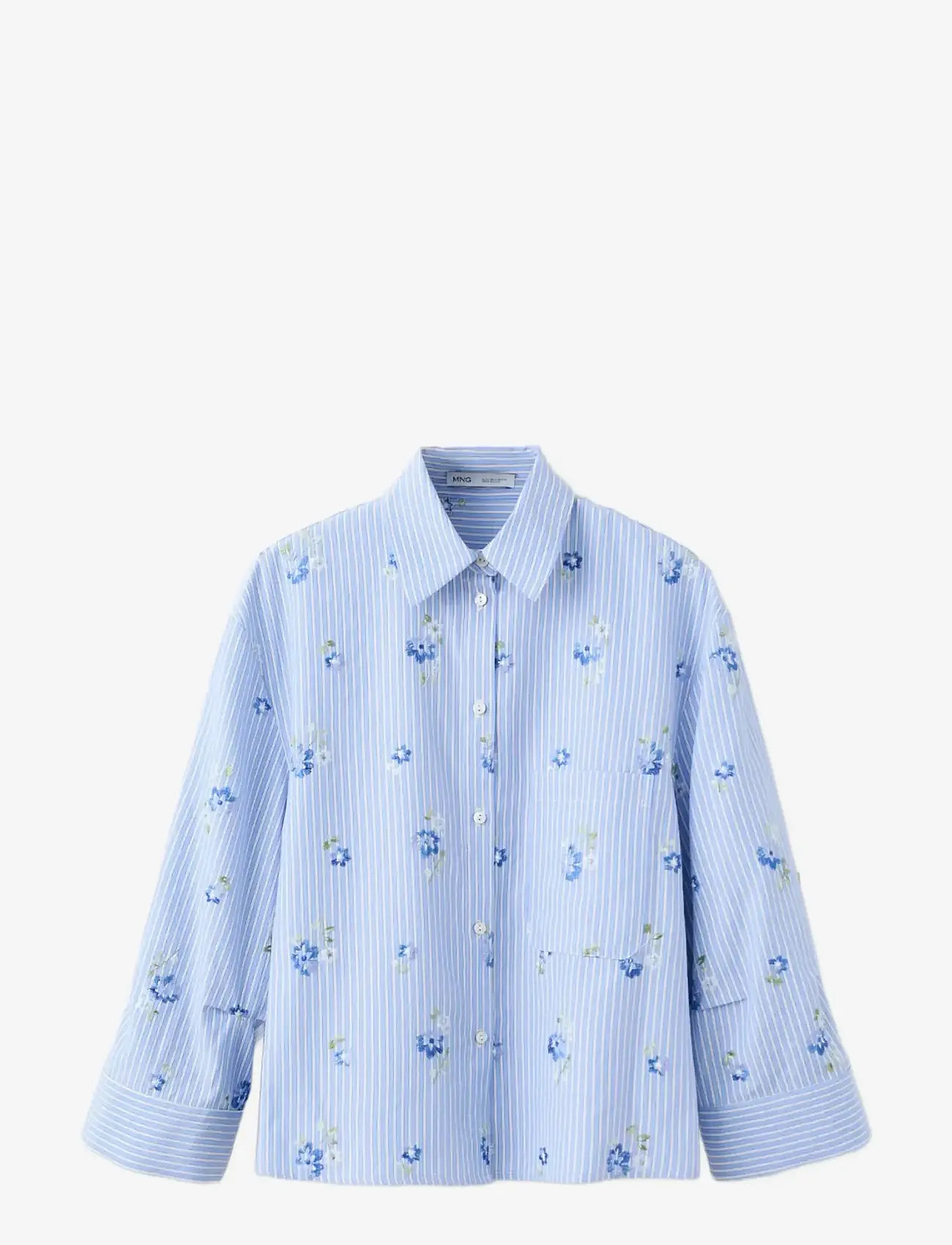 Mango - Flower embroidered striped shirt - langærmede skjorter - lt-pastel blue - 1
