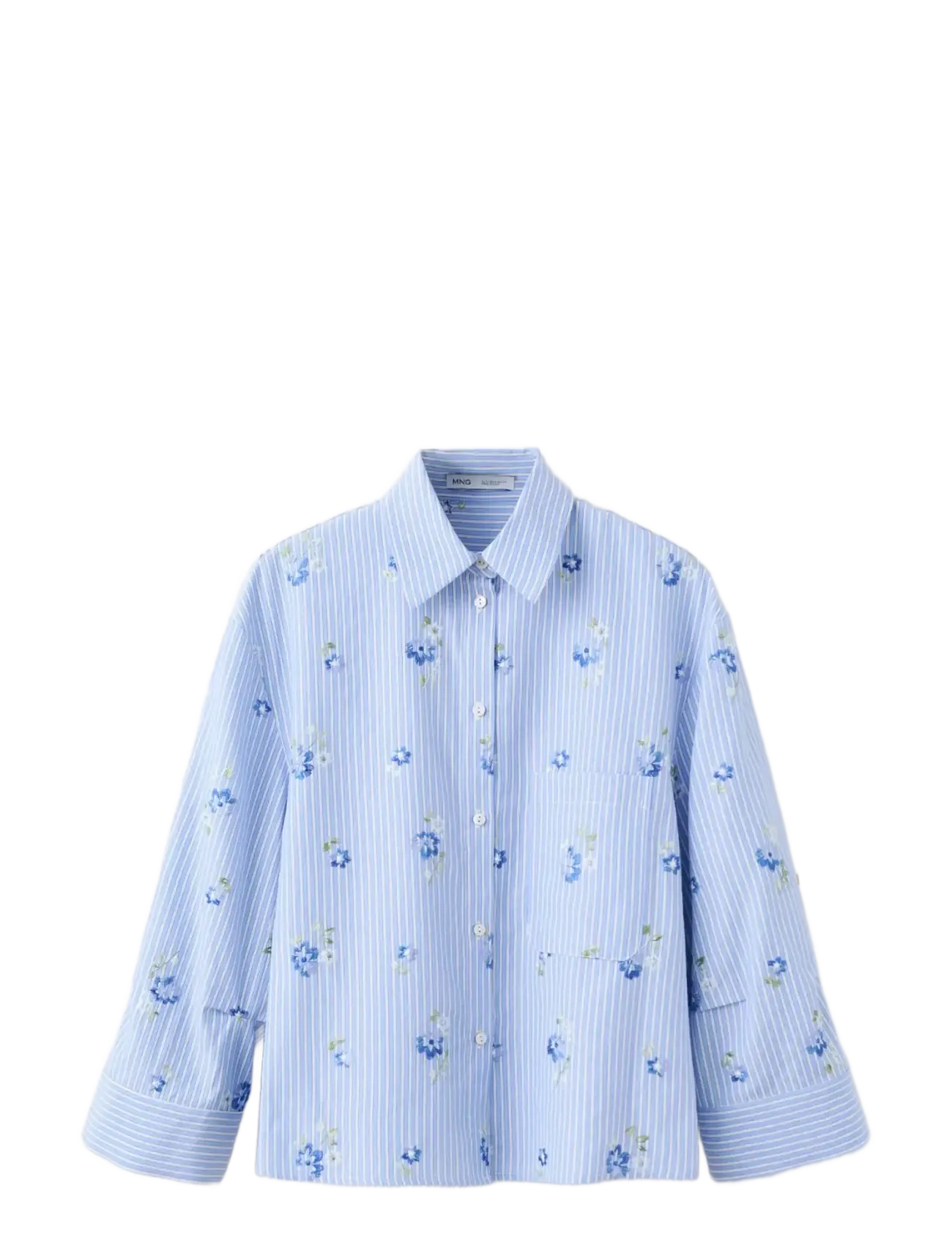Mango Flower embroidered striped shirt - Kläder - LT-PASTEL BLUE / multi