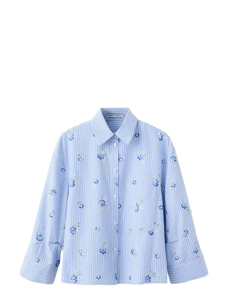 Mango - Flower embroidered striped shirt - langærmede skjorter - lt-pastel blue - 1