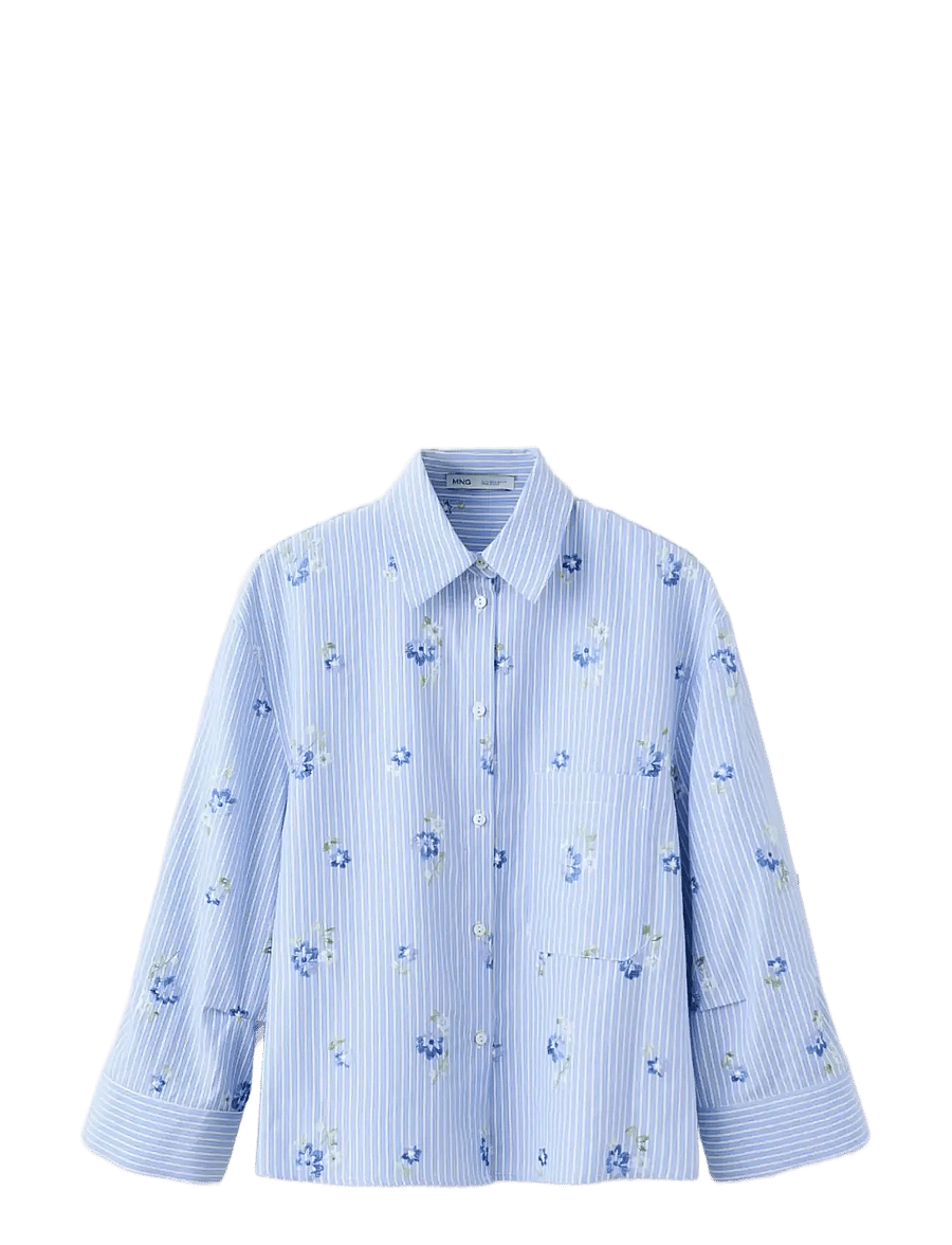Mango - Flower embroidered striped shirt - langärmlige hemden - lt-pastel blue - 1