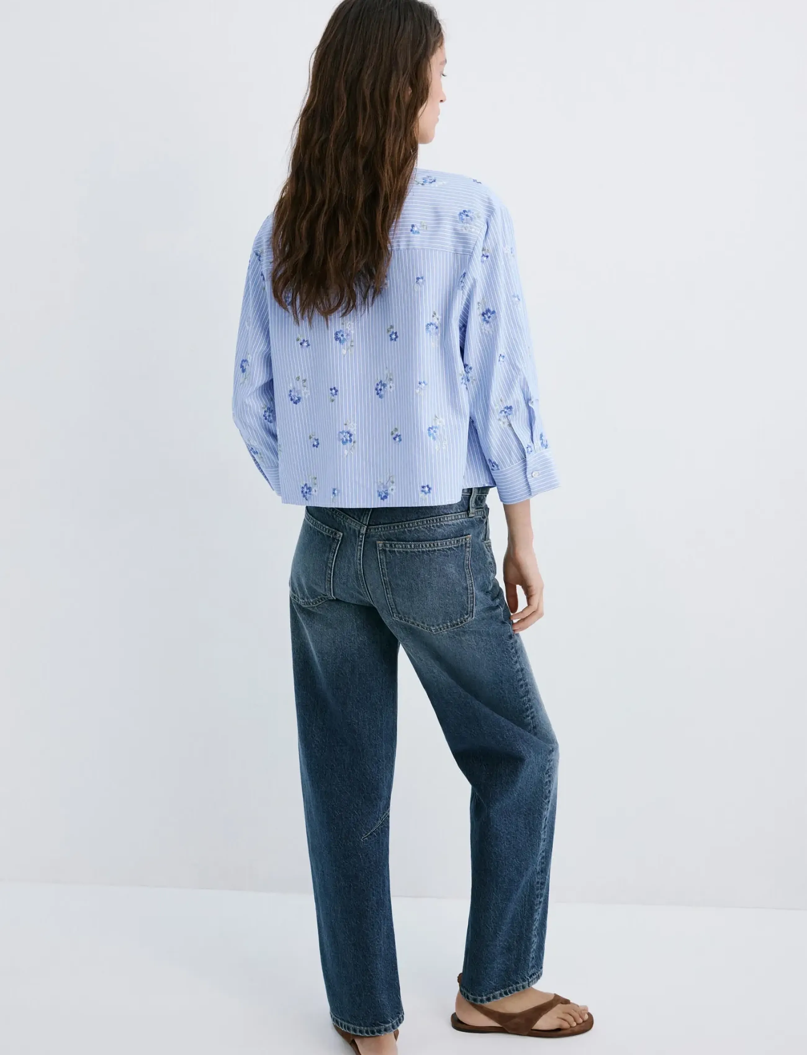 Mango - Flower embroidered striped shirt - langärmlige hemden - lt-pastel blue - 2
