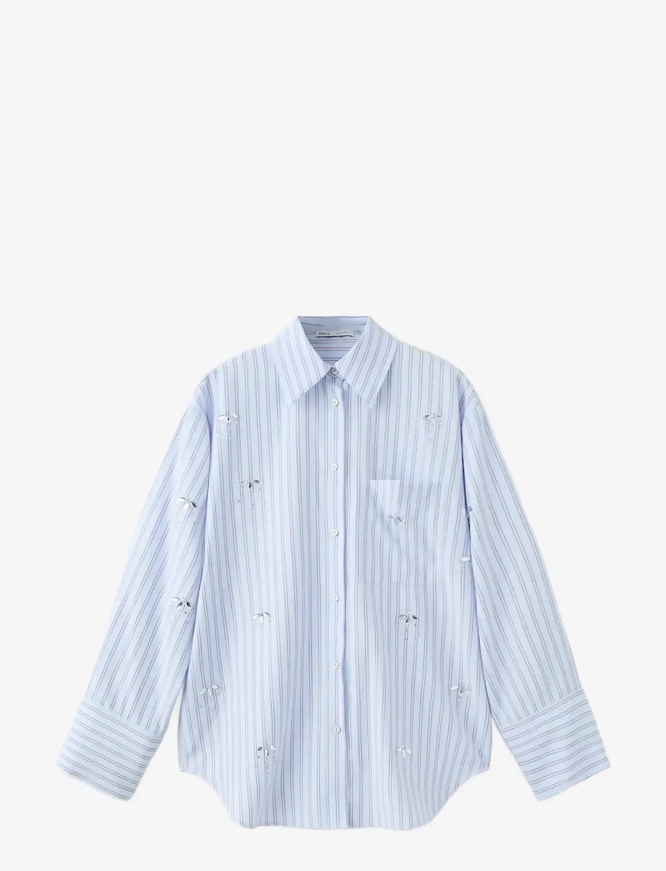 Mango - Striped shirt with rhinestone detail - långärmade skjortor - lt-pastel blue - 1