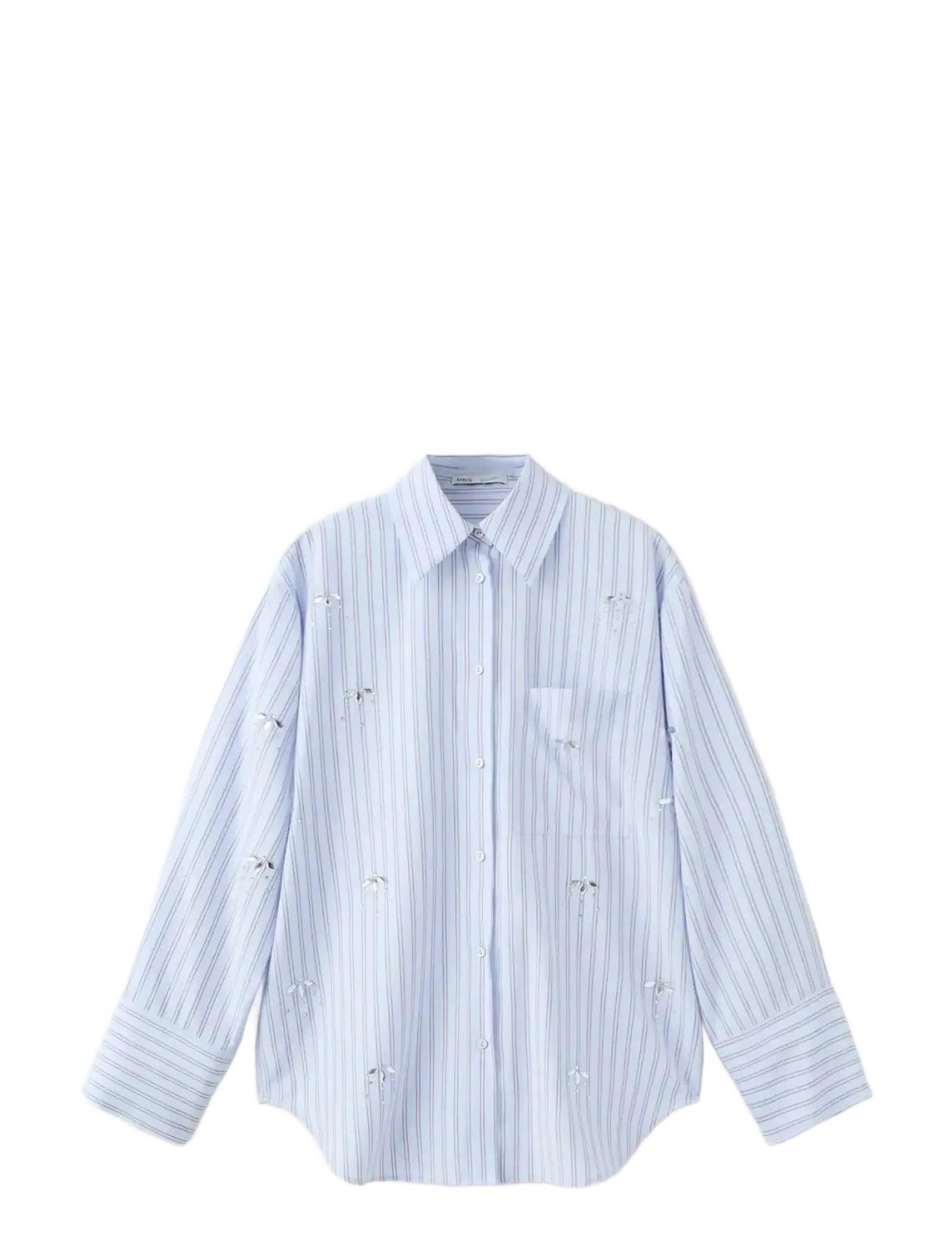 Mango Striped shirt with rhinestone detail - Tøj - LT-PASTEL BLUE / blue