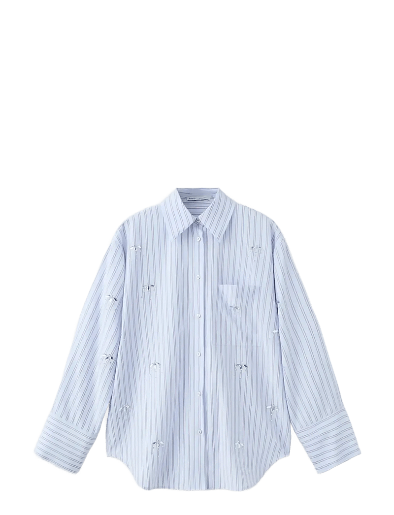 Mango - Striped shirt with rhinestone detail - långärmade skjortor - lt-pastel blue - 1