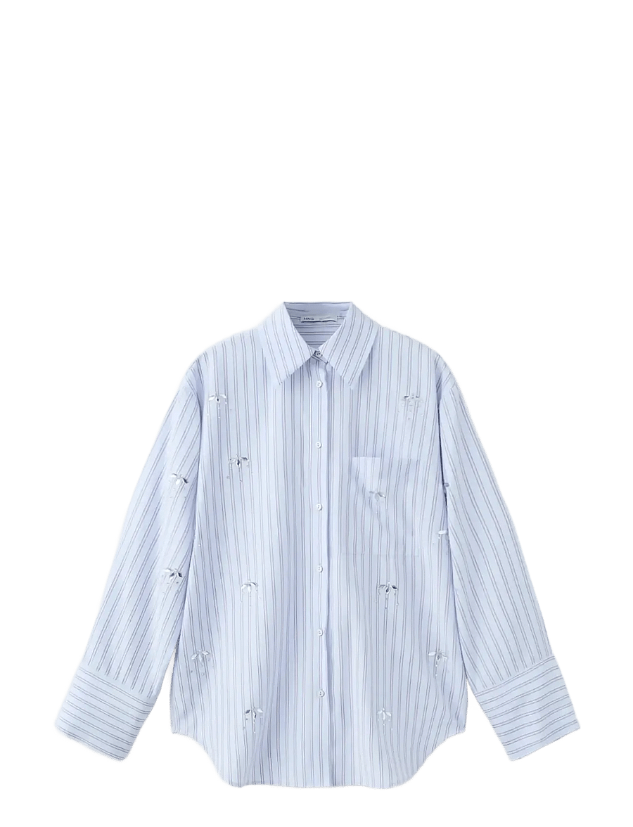 Mango - Striped shirt with rhinestone detail - långärmade skjortor - lt-pastel blue - 1