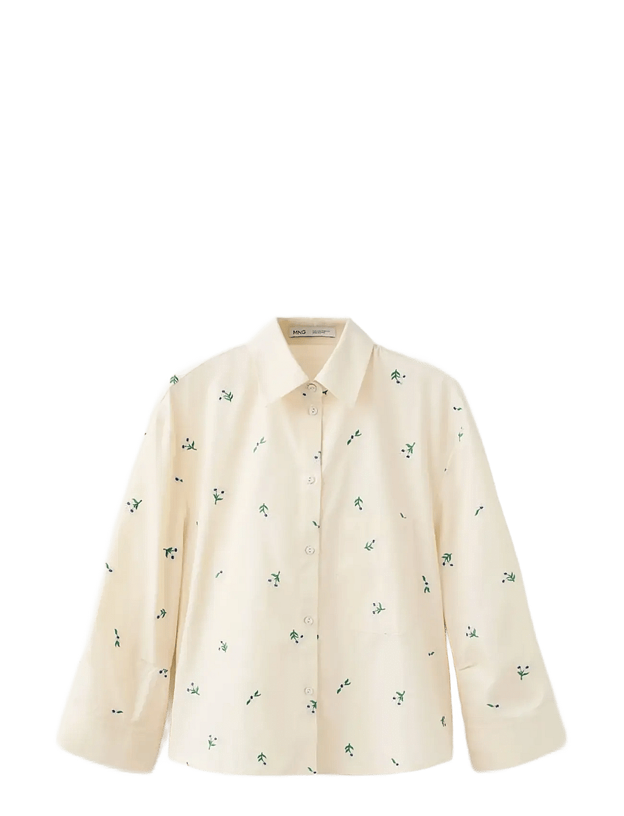 Mango - Embroidered cotton shirt - pitkähihaiset kauluspaidat - yellow - 1
