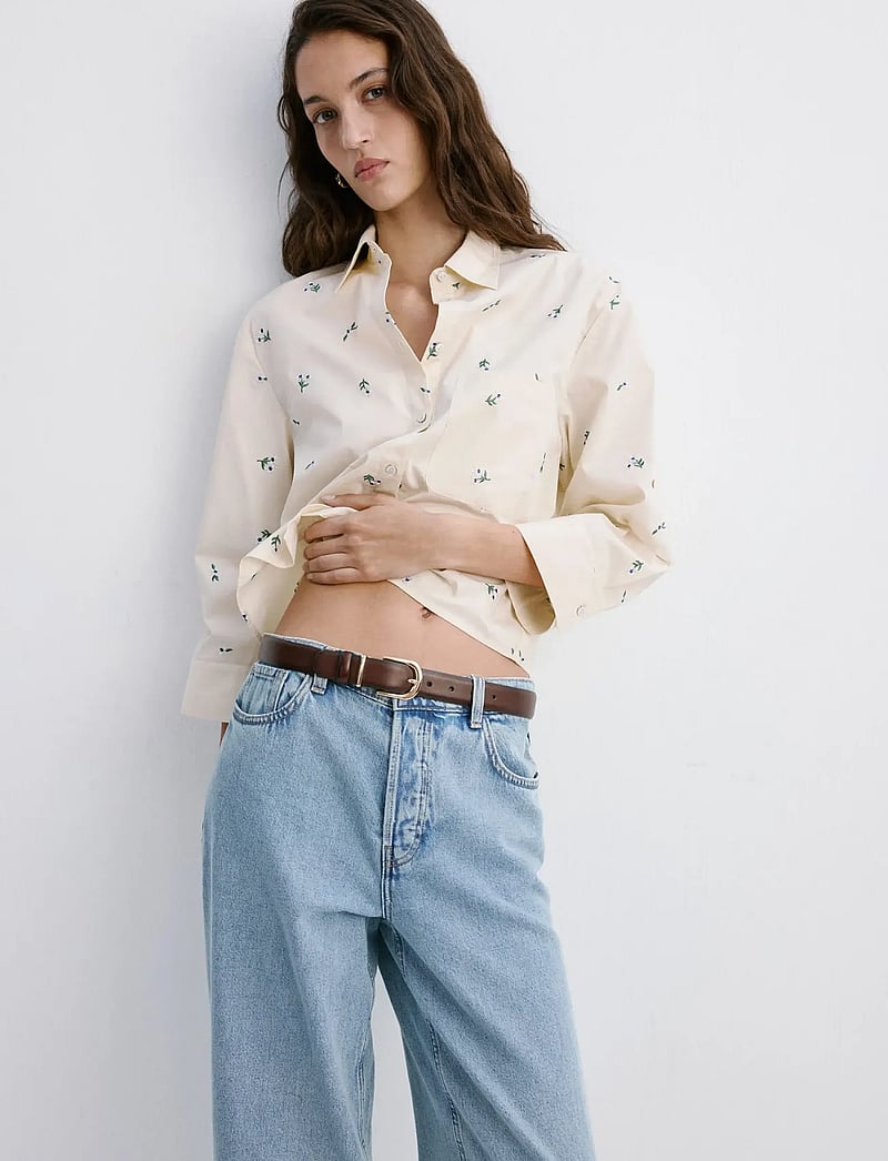 Mango - Embroidered cotton shirt - langærmede skjorter - yellow - 0