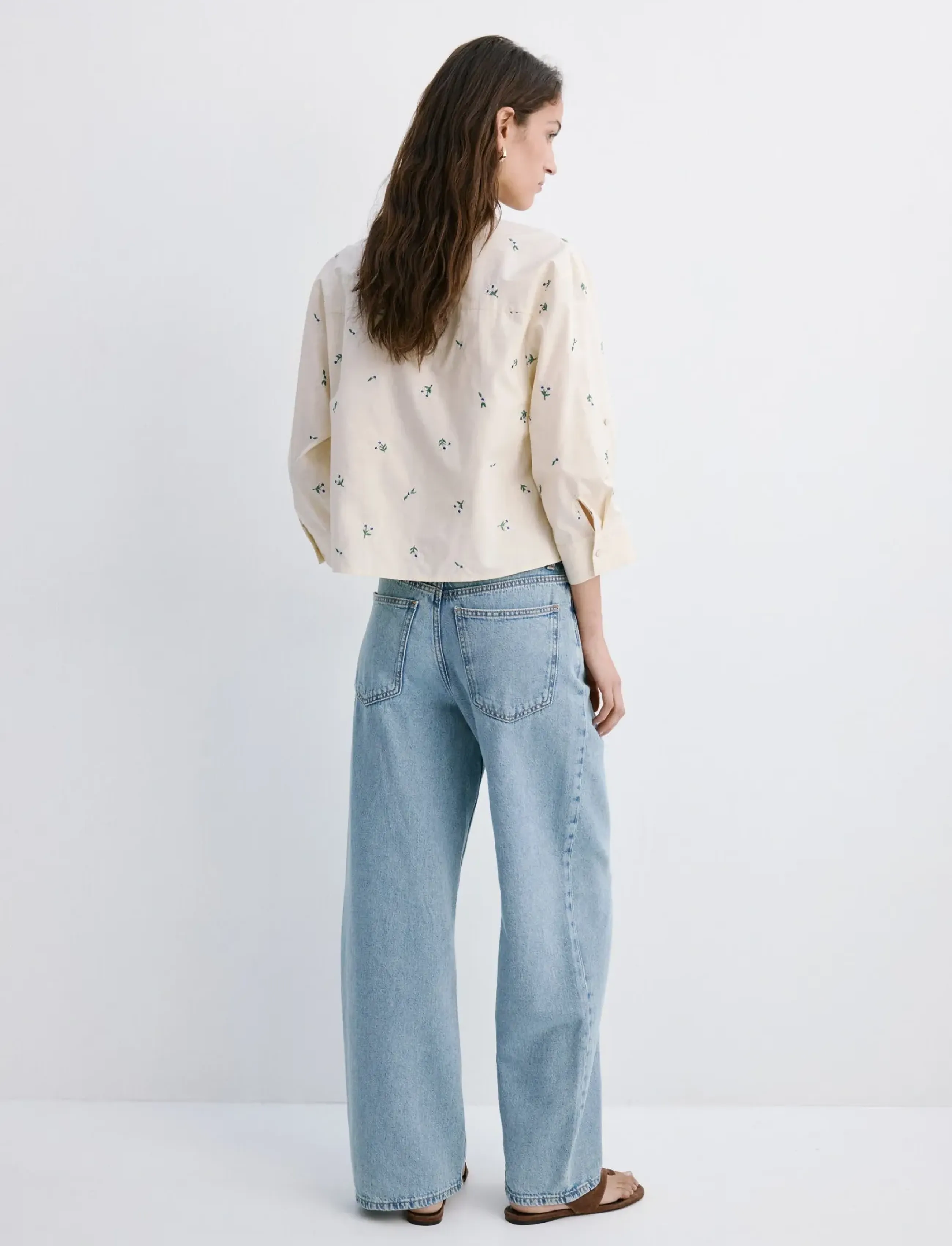 Mango - Embroidered cotton shirt - pitkähihaiset kauluspaidat - yellow - 2