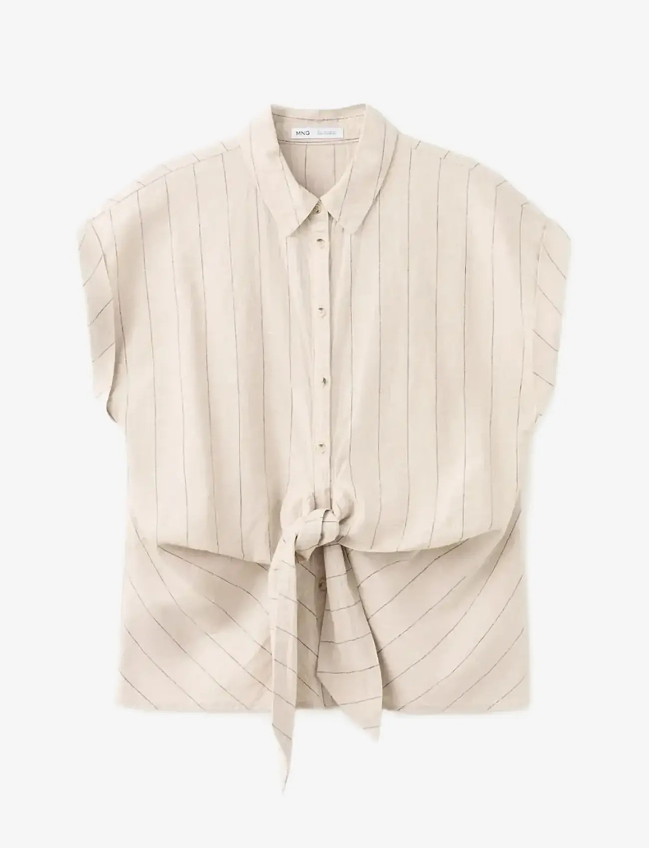 Mango - Linen pinstripe shirt - hørskjorter - brown - 1