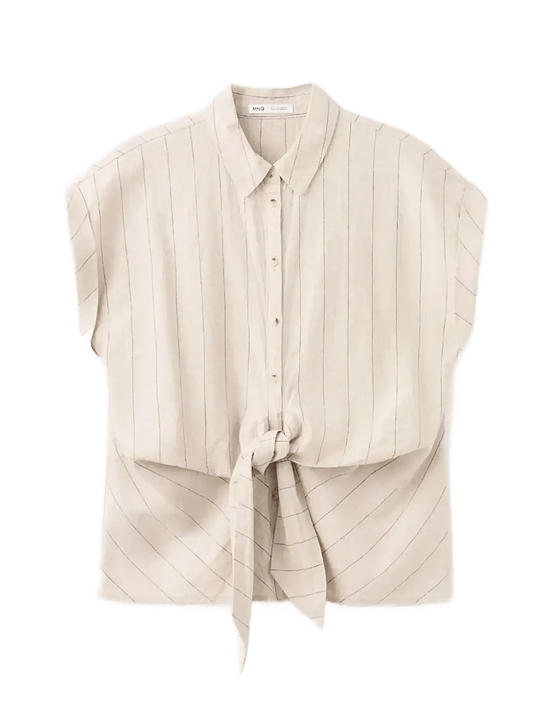 Mango - Linen pinstripe shirt - hørskjorter - brown - 1