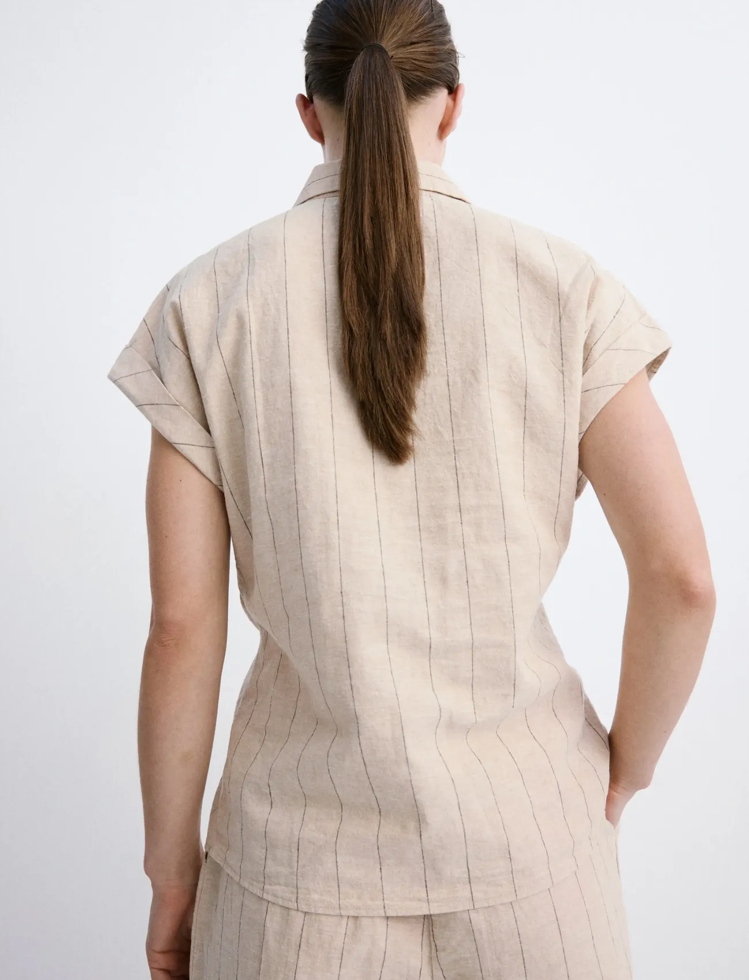 Mango - Linen pinstripe shirt - pellavakauluspaidat - brown - 2