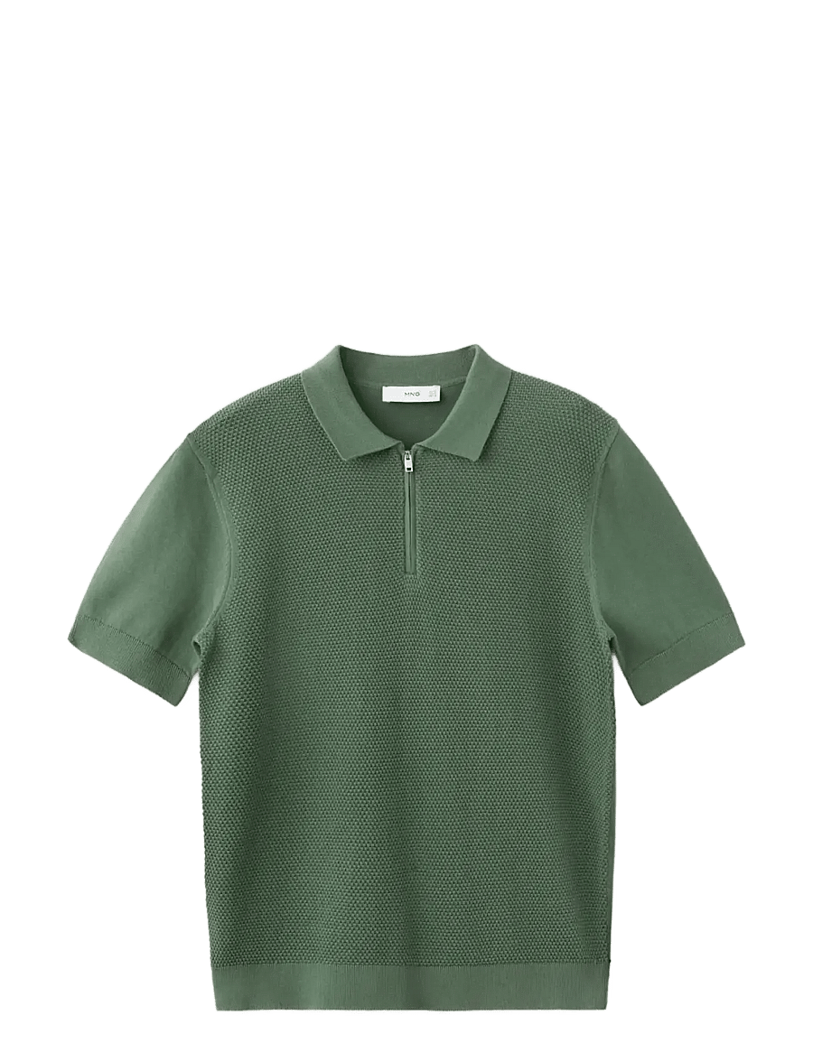 Mango - 100% cotton knitted polo structure - polostrik - green - 1