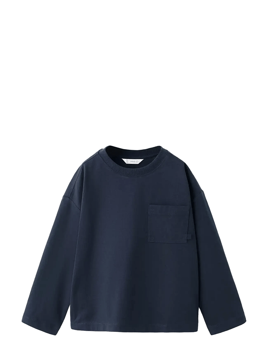 Mango - Pocket cotton T-shirt - langärmelig - navy - 1