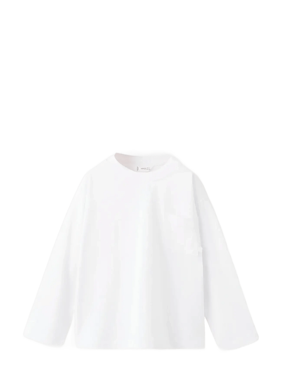 Mango - Pocket cotton T-shirt - långärmade t-shirts - white - 0