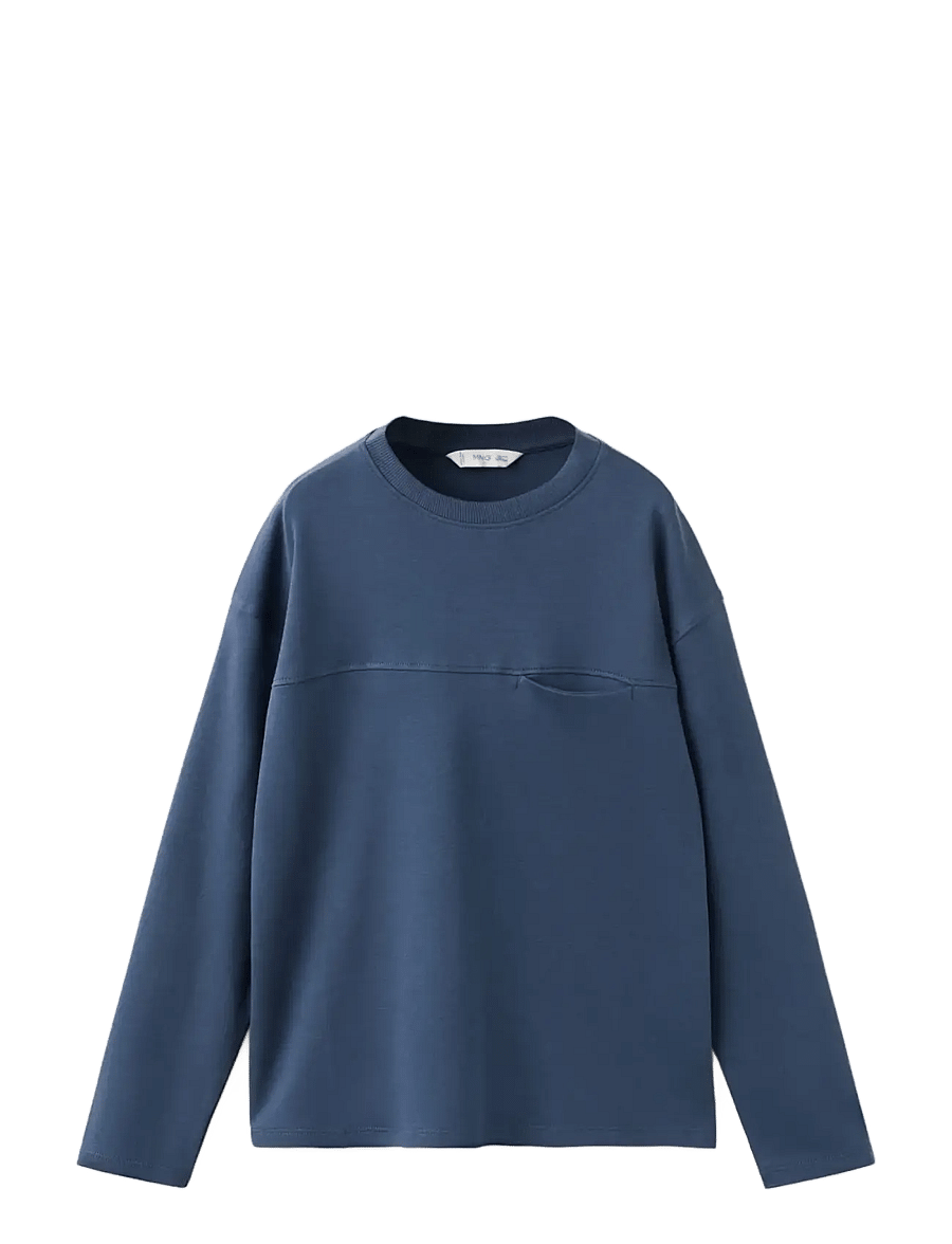 Mango - T-shirt with pocket and seam detail - långärmade t-shirts - dark blue - 0