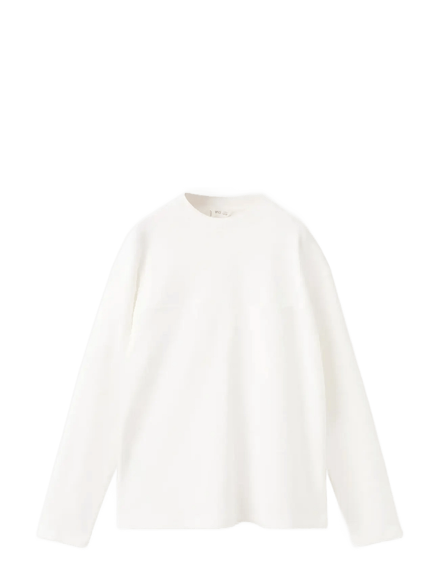 Mango - T-shirt with pocket and seam detail - långärmade t-shirts - natural white - 1
