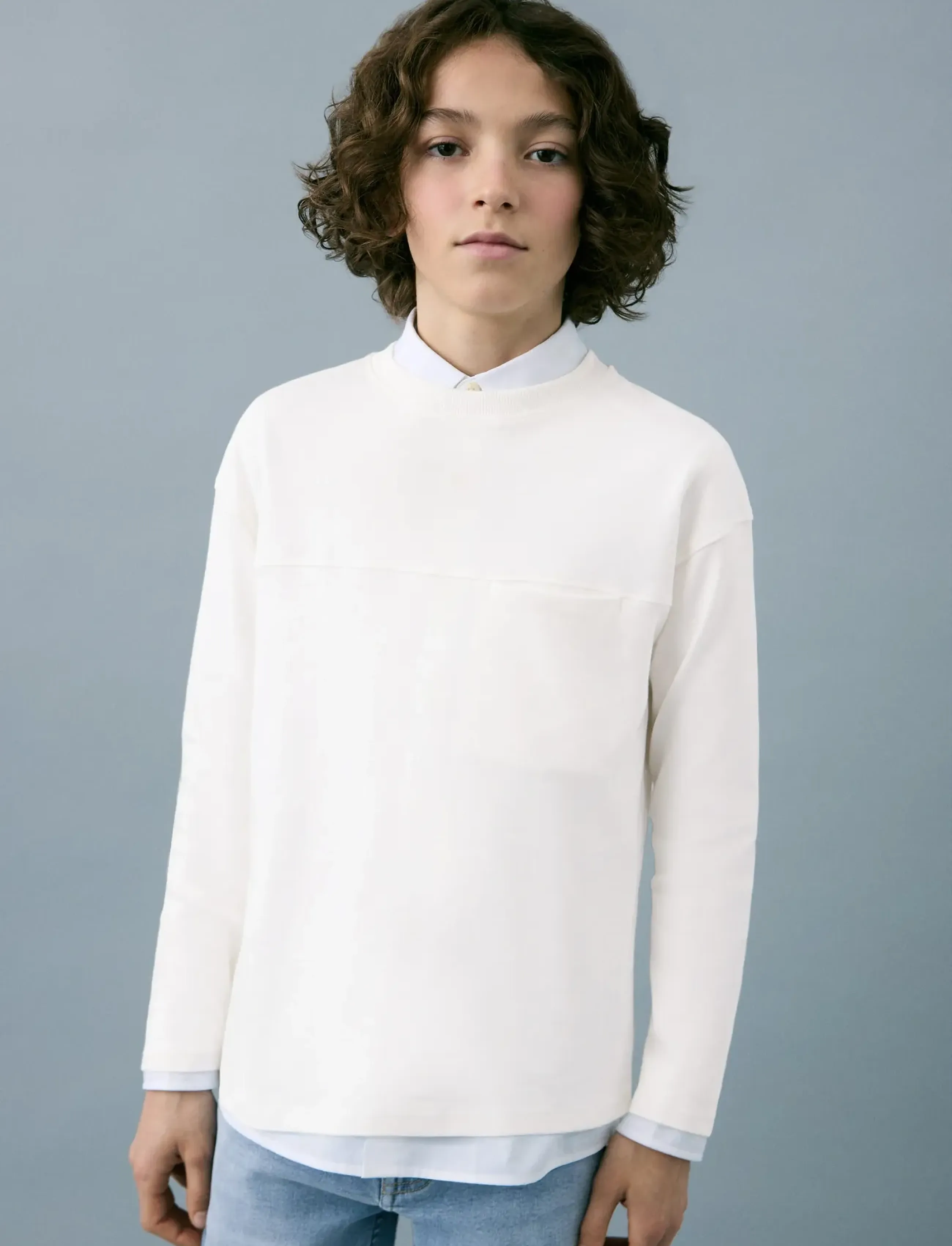 Mango T-Shirt With Pocket And Seam Detail, 11-12, T-shirts, Weiß - Long-sleeved Kinder