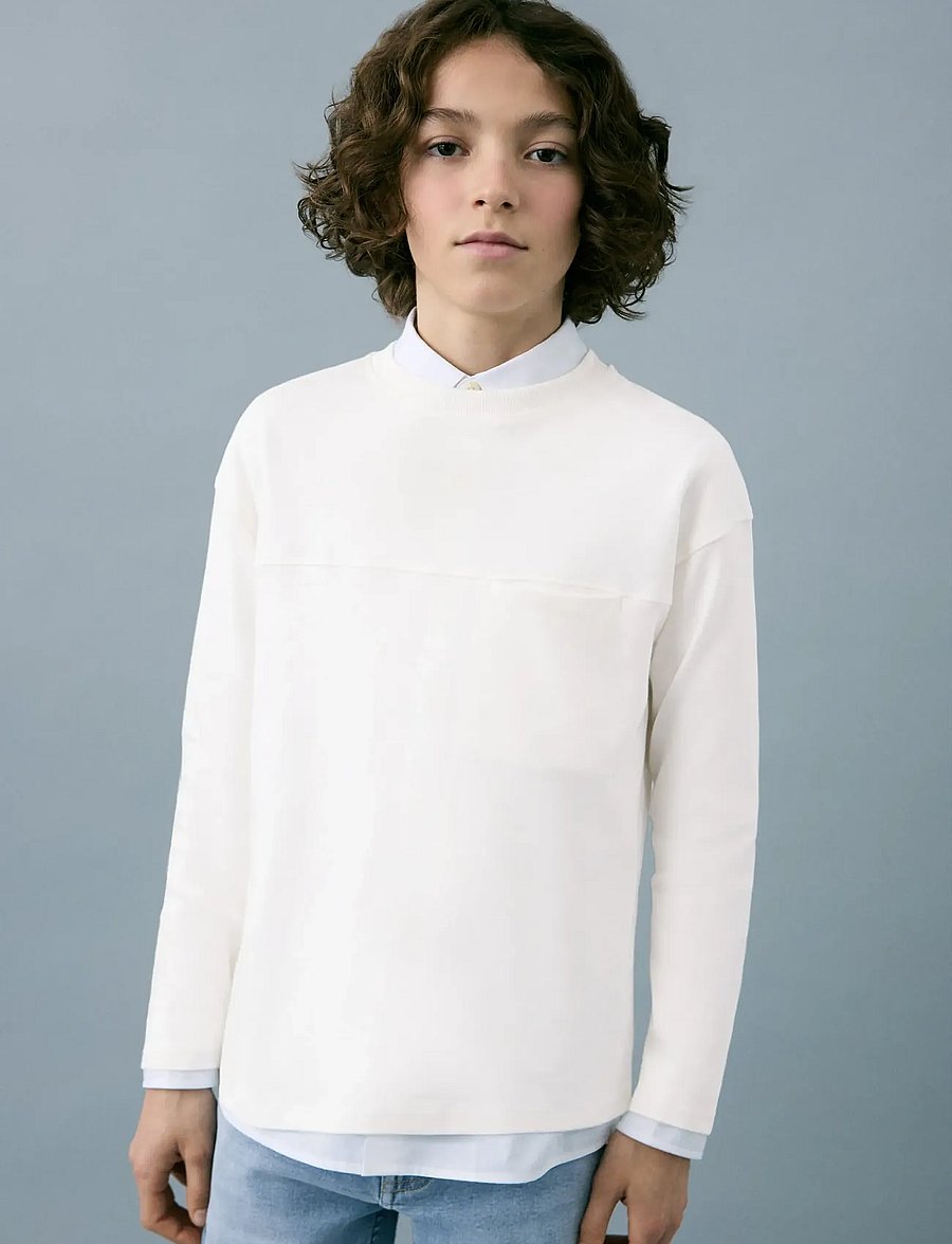 Mango - T-shirt with pocket and seam detail - långärmade t-shirts - natural white - 0