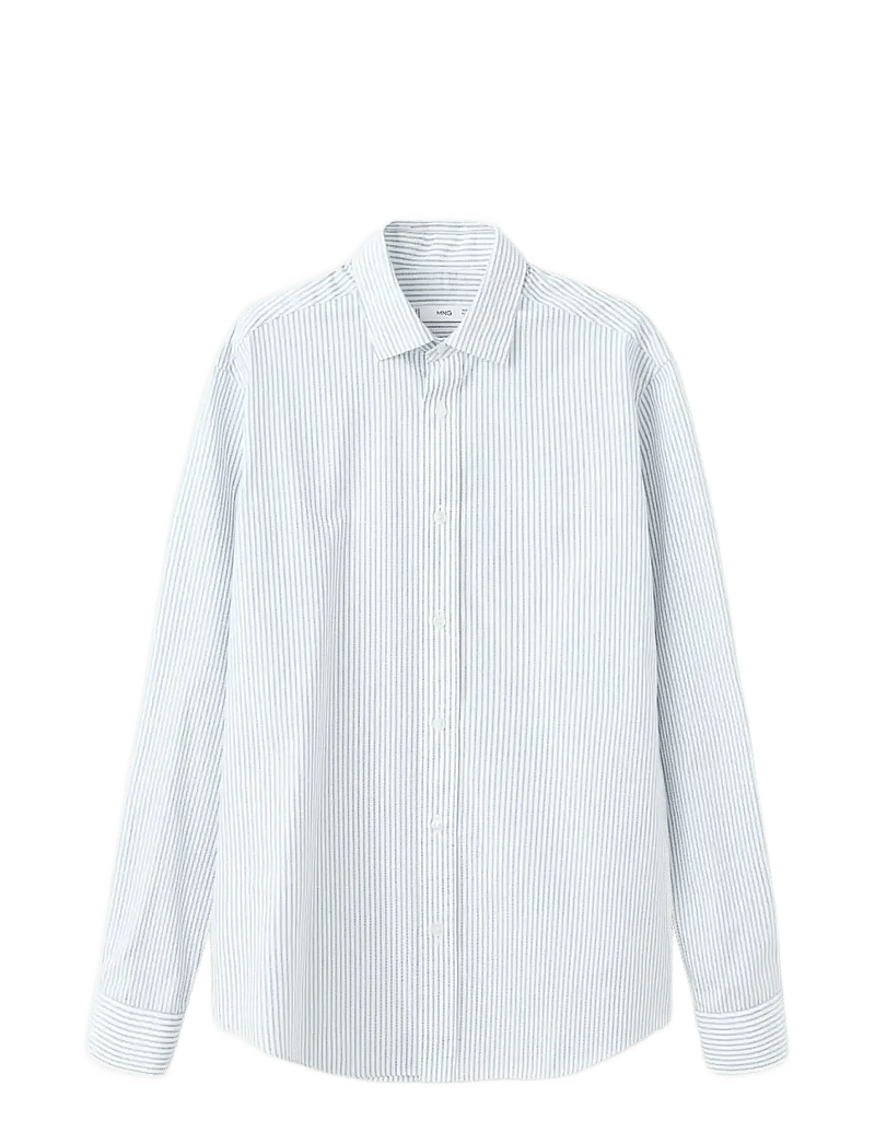 Mango - Regular fit striped cotton shirt - randiga skjortor - lt-pastel blue - 1