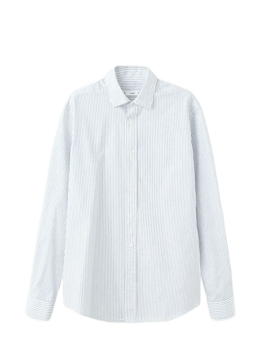 Mango - Regular fit striped cotton shirt - randiga skjortor - lt-pastel blue - 1