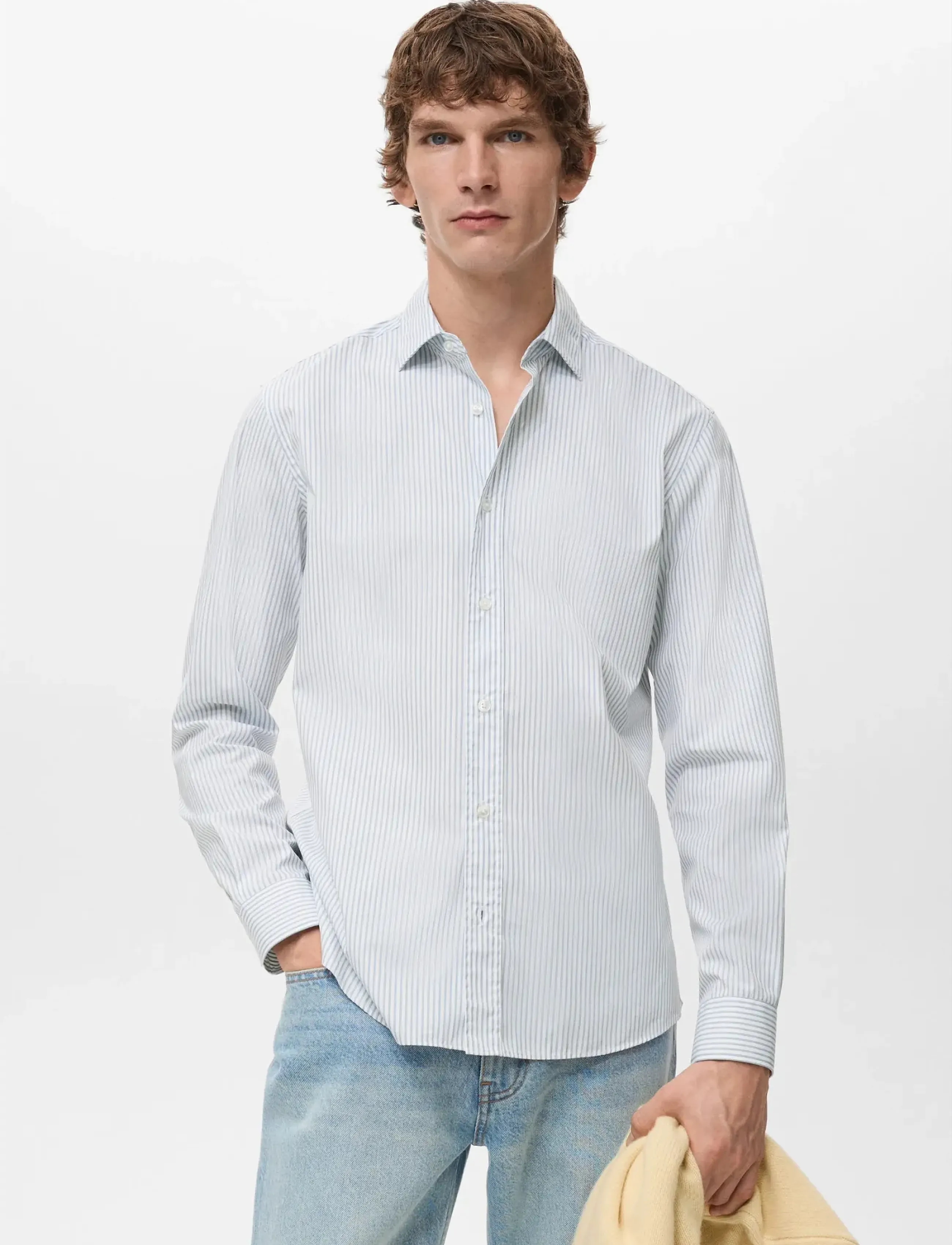 Mango Regular fit striped cotton shirt - Skjortor - LT-PASTEL BLUE / white