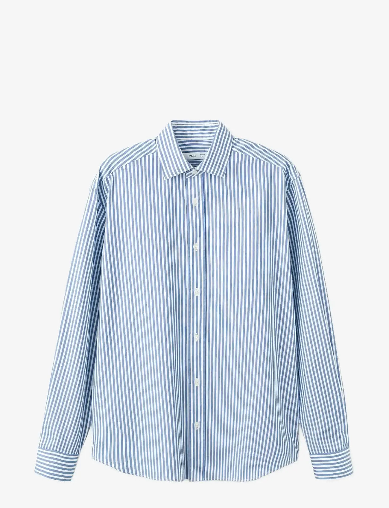 Mango - Regular fit striped cotton shirt - stribede skjorter - medium blue - 1
