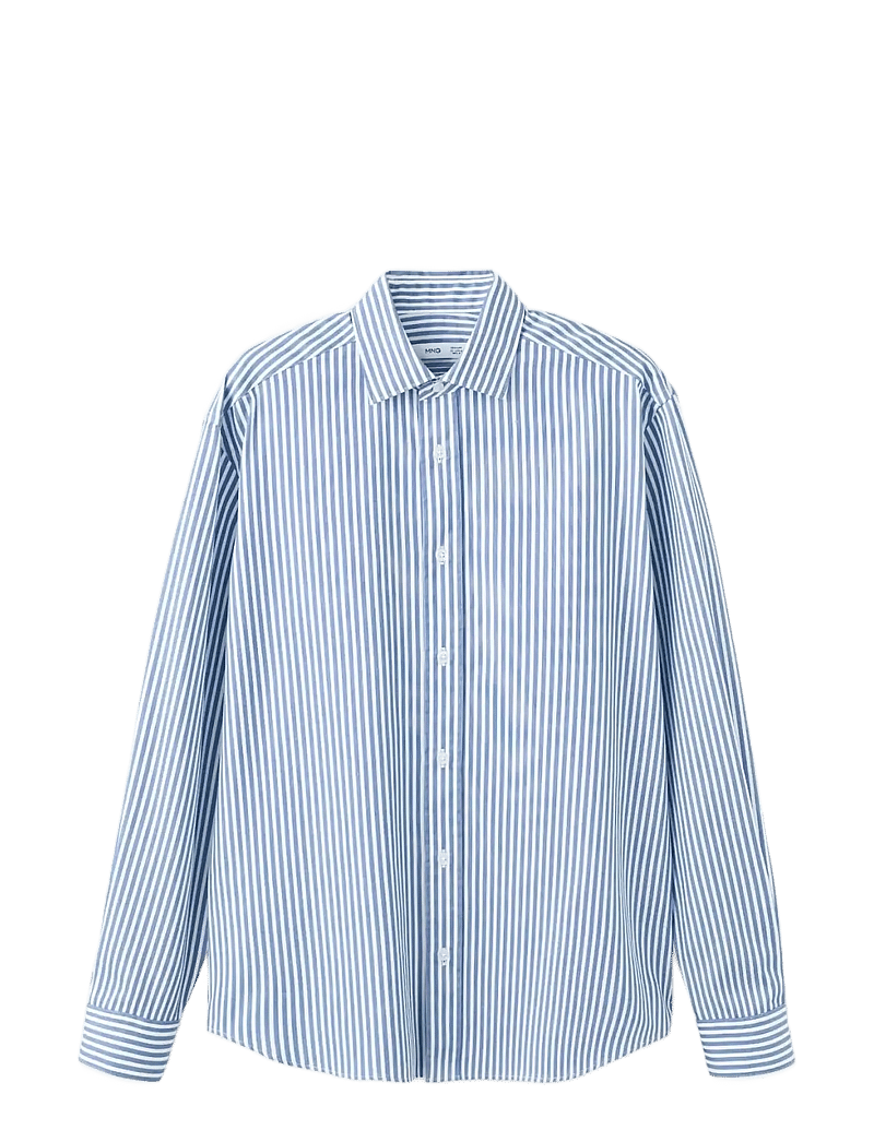 Mango - Regular fit striped cotton shirt - gestreifte hemden - medium blue - 1