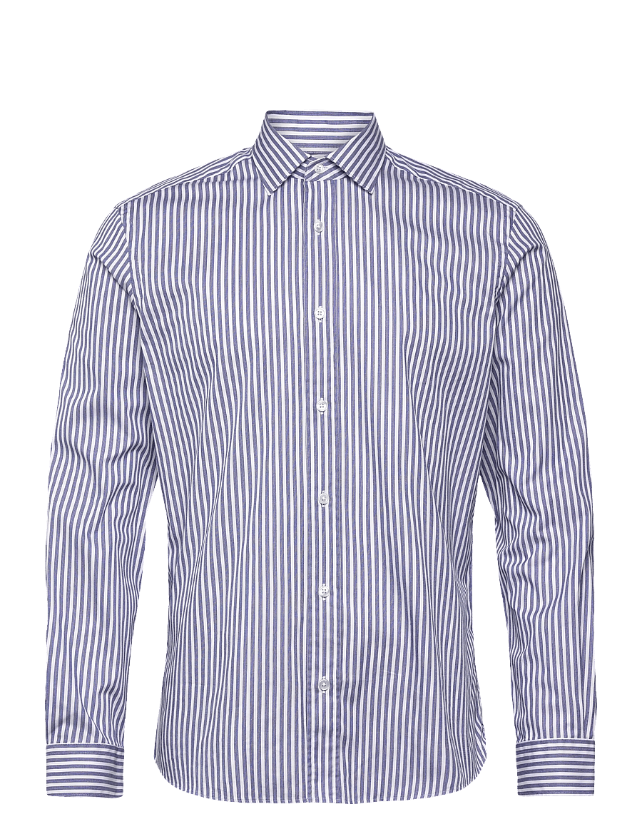 Mango - Regular fit striped cotton shirt - stribede skjorter - medium blue - 1