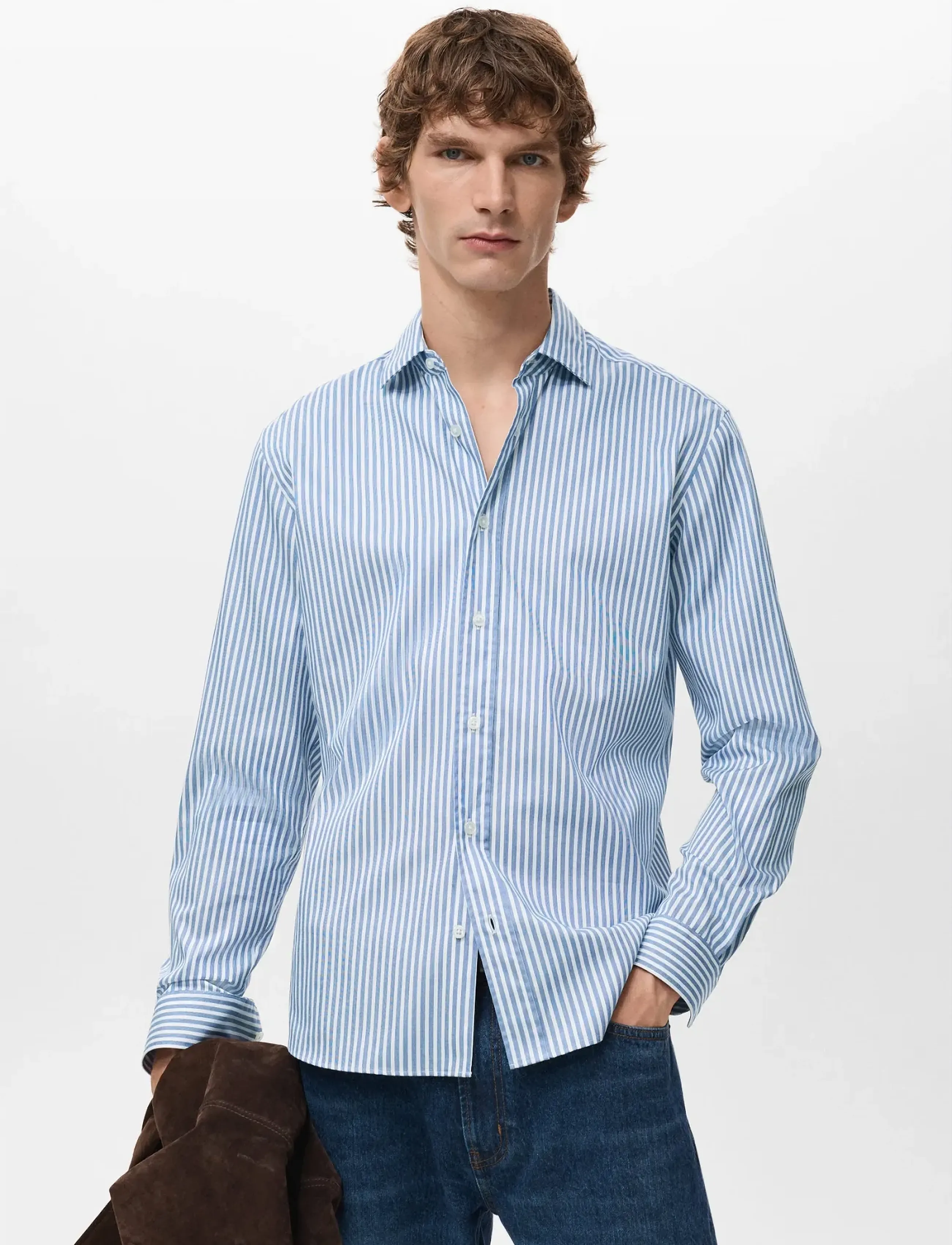 Mango Regular fit striped cotton shirt - Skjortor - MEDIUM BLUE / blue