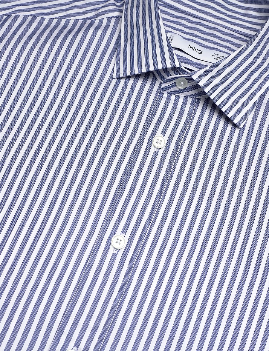 Mango - Regular fit striped cotton shirt - stribede skjorter - medium blue - 5