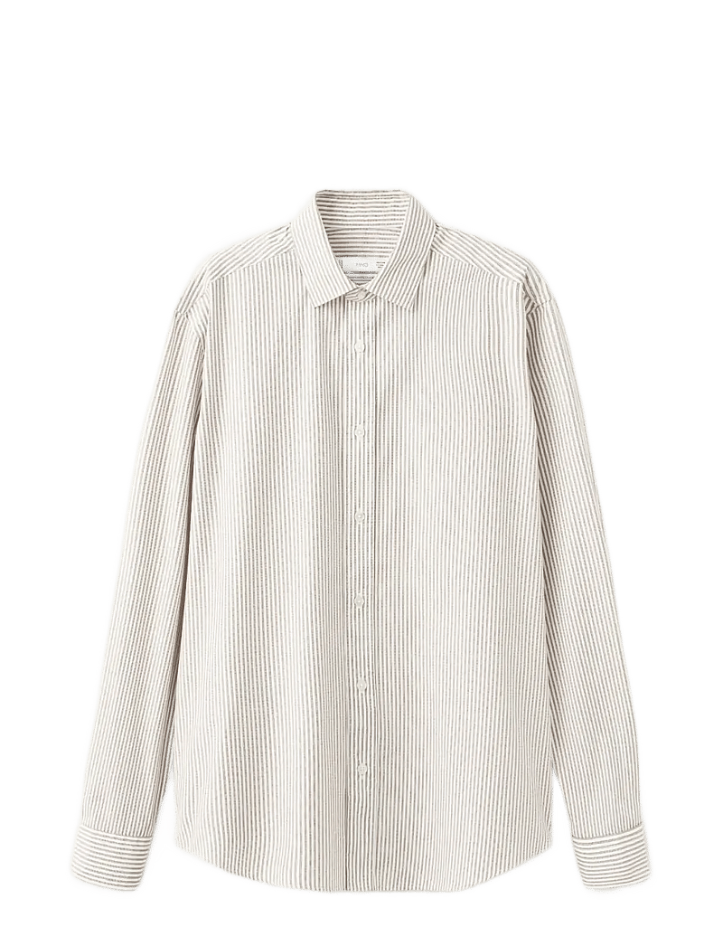 Mango - Regular fit striped cotton shirt - gestreifte hemden - medium brown - 1