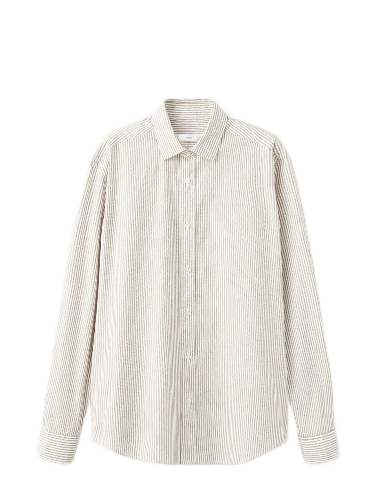 Mango Regular fit striped cotton shirt - Vabaajasärgid - MEDIUM BROWN / white