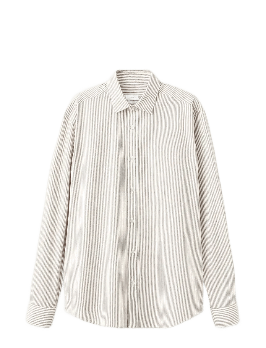 Mango - Regular fit striped cotton shirt - stribede skjorter - medium brown - 1